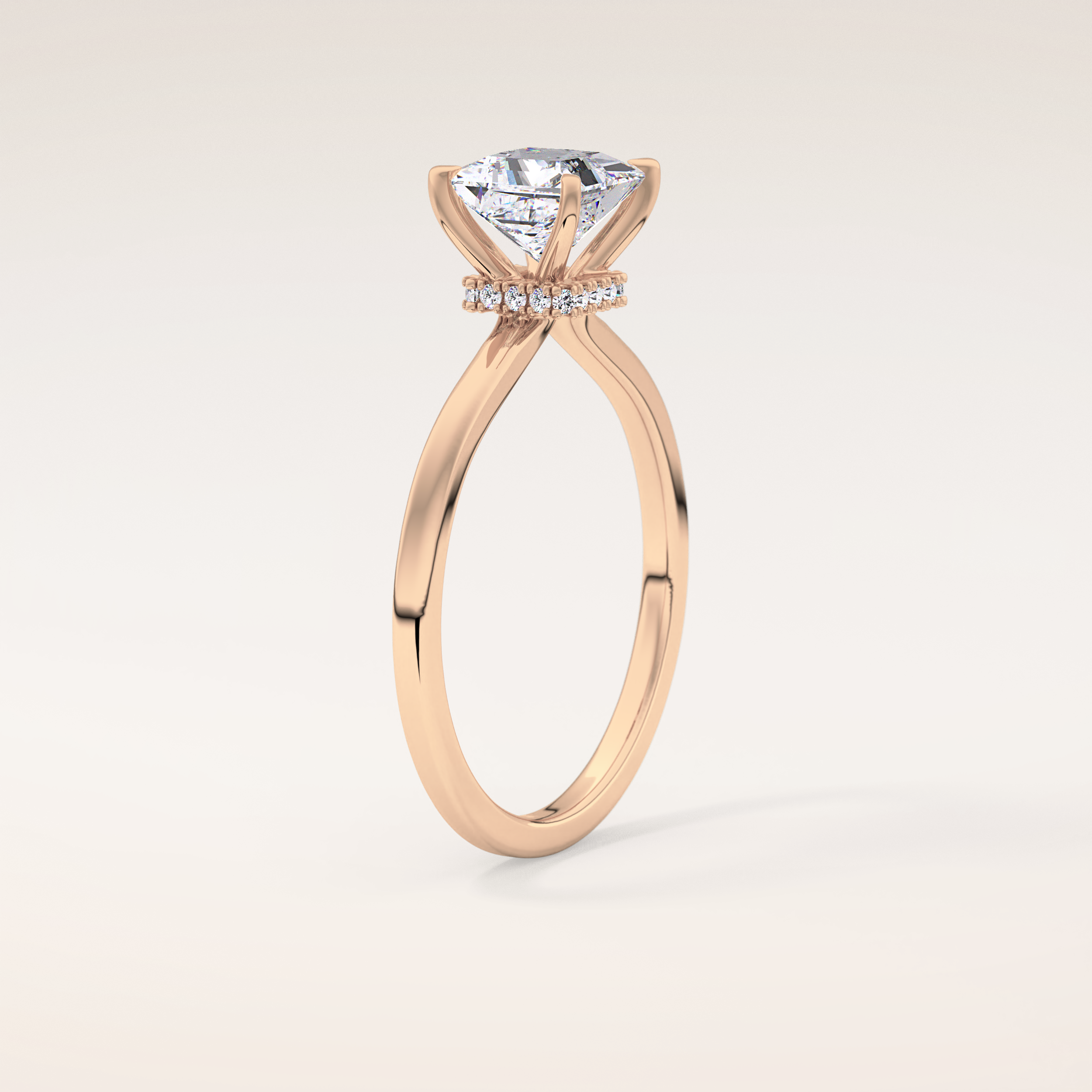 1.04 CT Princess Shaped Hidden Halo Moissanite Engagement Ring