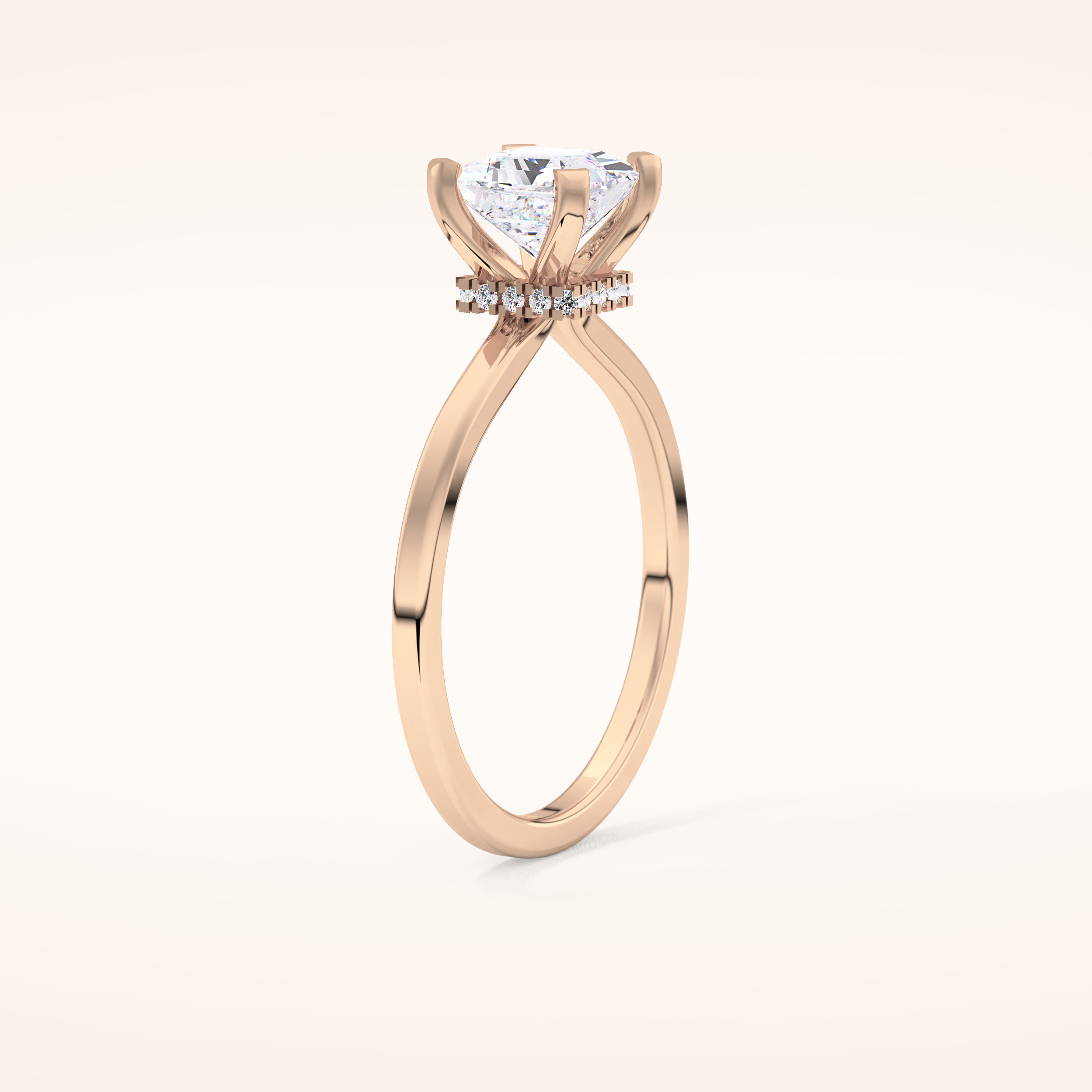 1.04 CT Princess Shaped Hidden Halo Moissanite Engagement Ring
