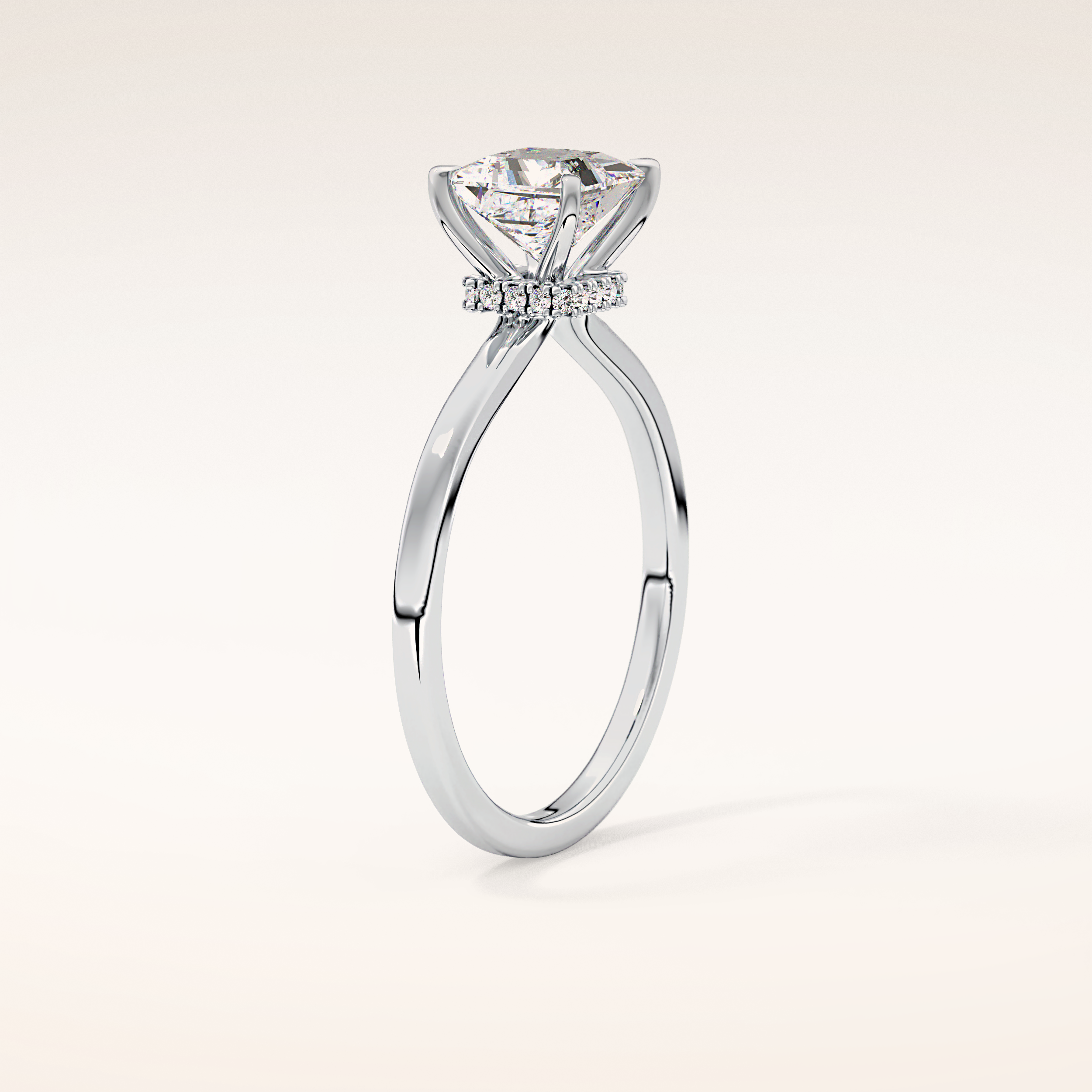 1.04 CT Princess Shaped Hidden Halo Moissanite Engagement Ring