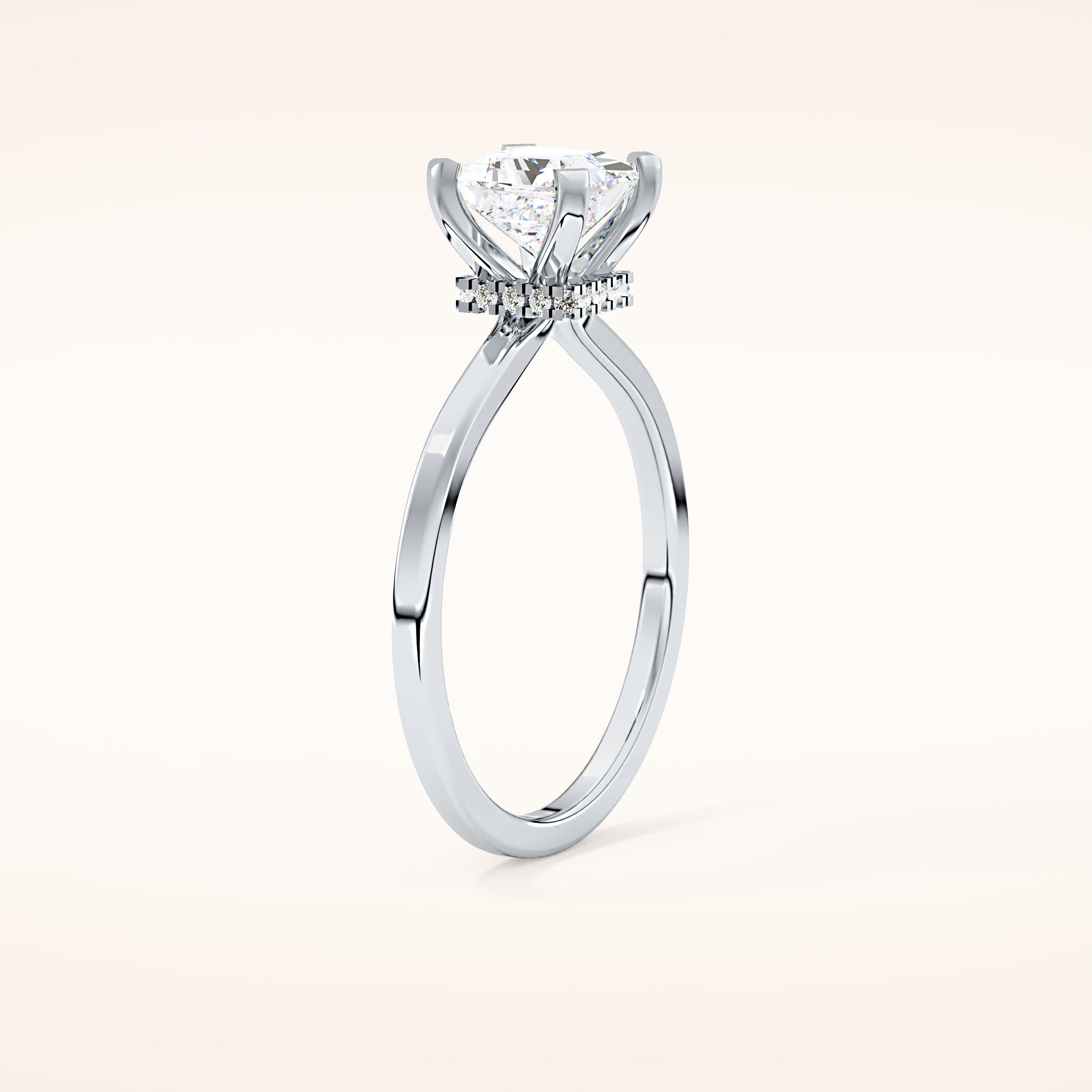 1.04 CT Princess Shaped Hidden Halo Moissanite Engagement Ring