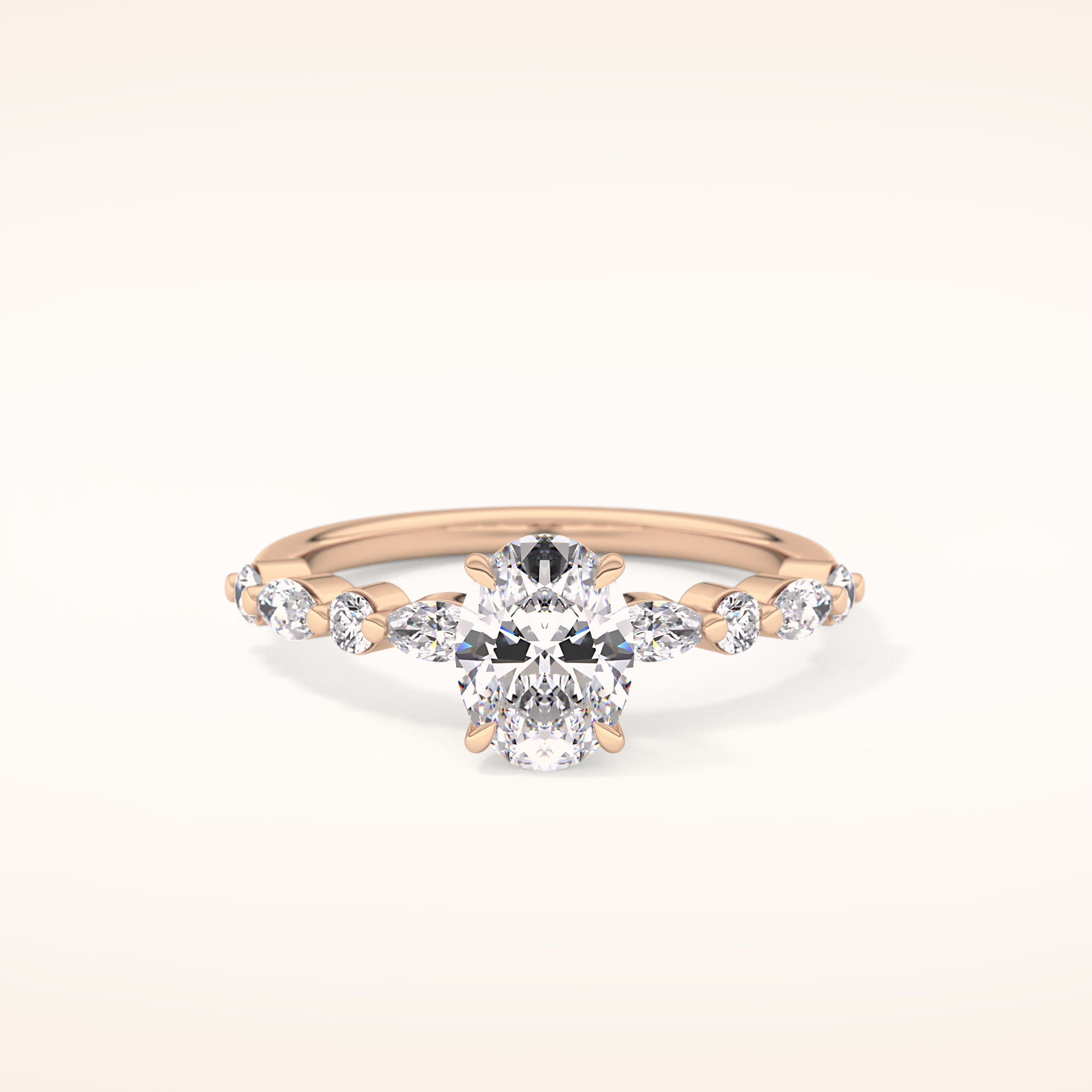 0.91 CT Oval Shaped Pave Moissanite Engagement Ring