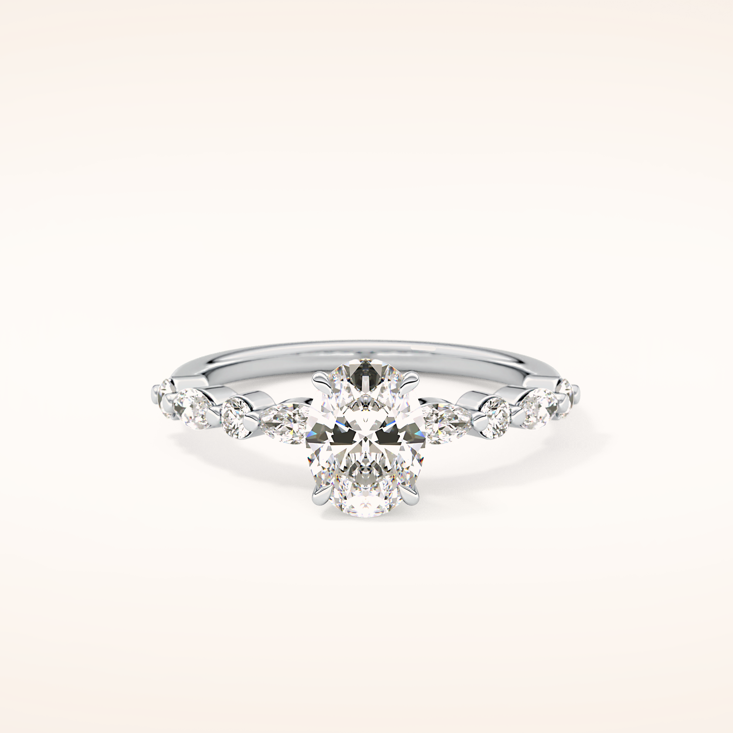 0.91 CT Oval Shaped Pave Moissanite Engagement Ring