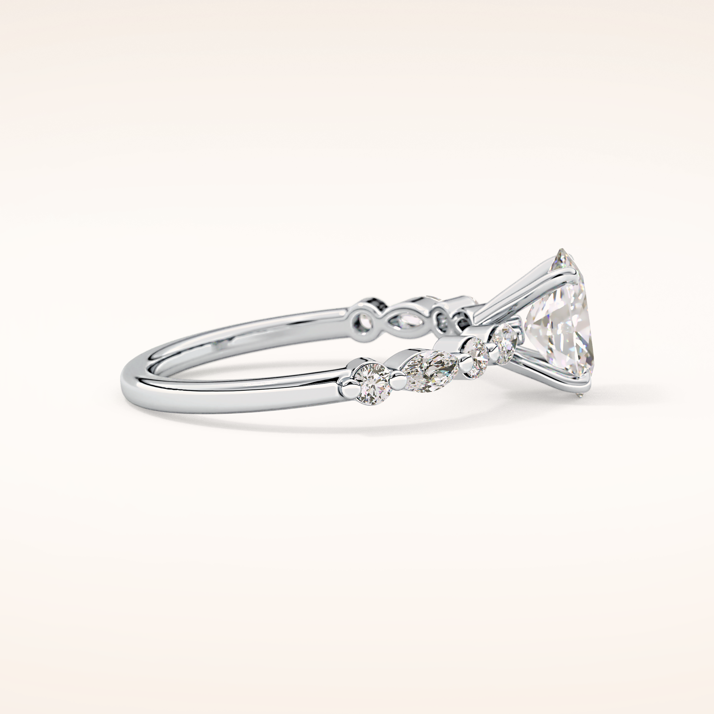 0.91 CT Oval Shaped Pave Moissanite Engagement Ring