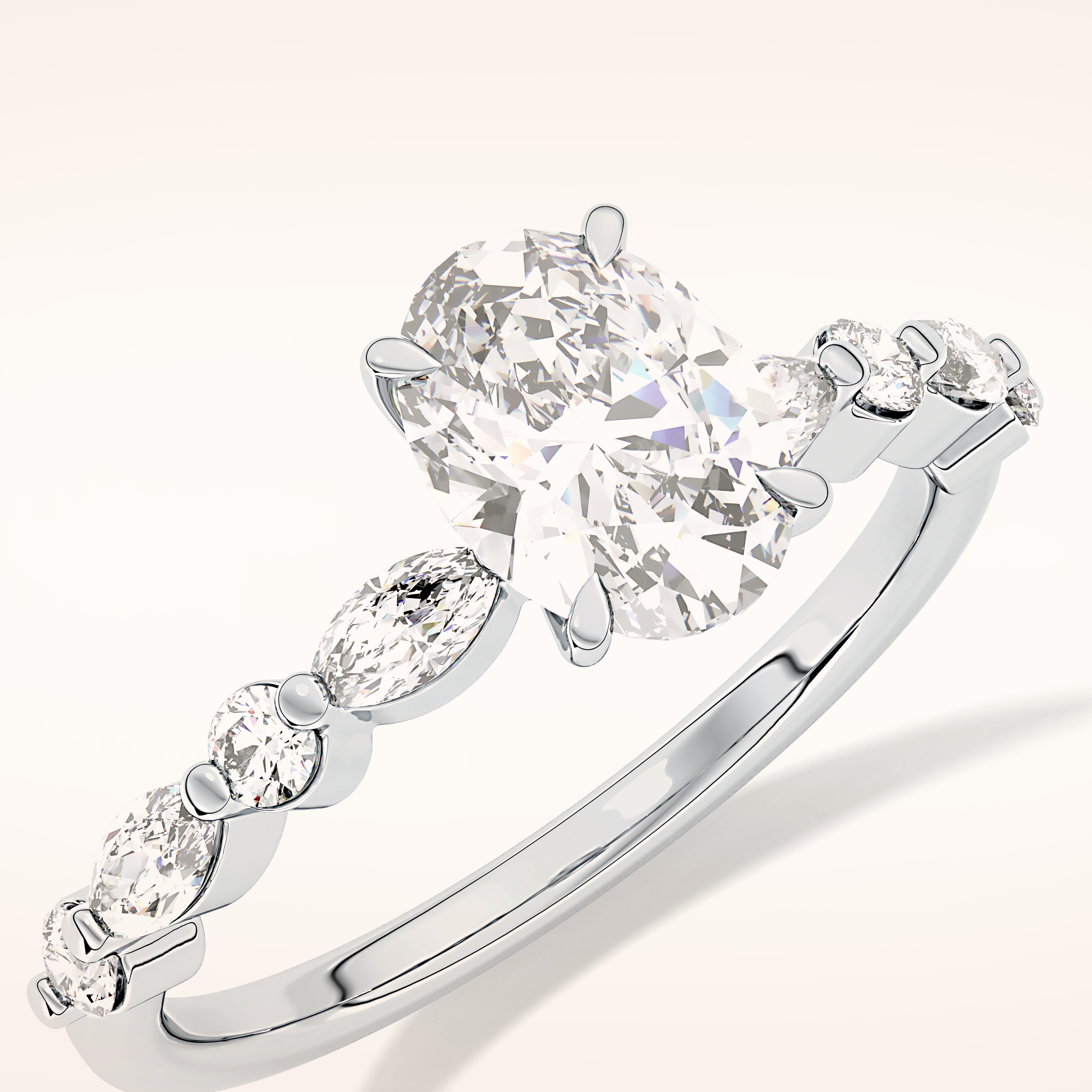 0.91 CT Oval Shaped Pave Moissanite Engagement Ring
