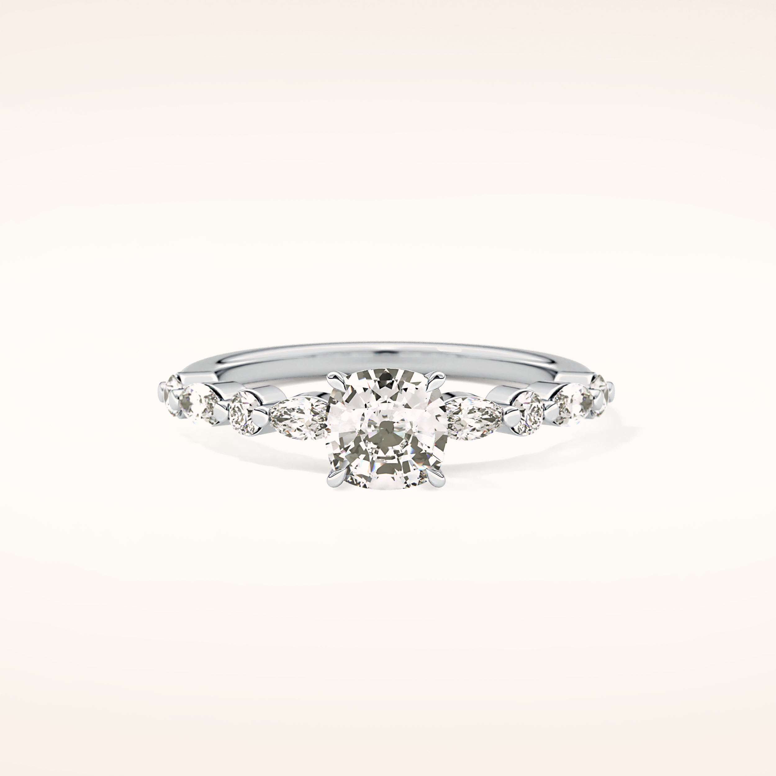 0.87 CT Cushion Shaped Pave Moissanite Engagement Ring