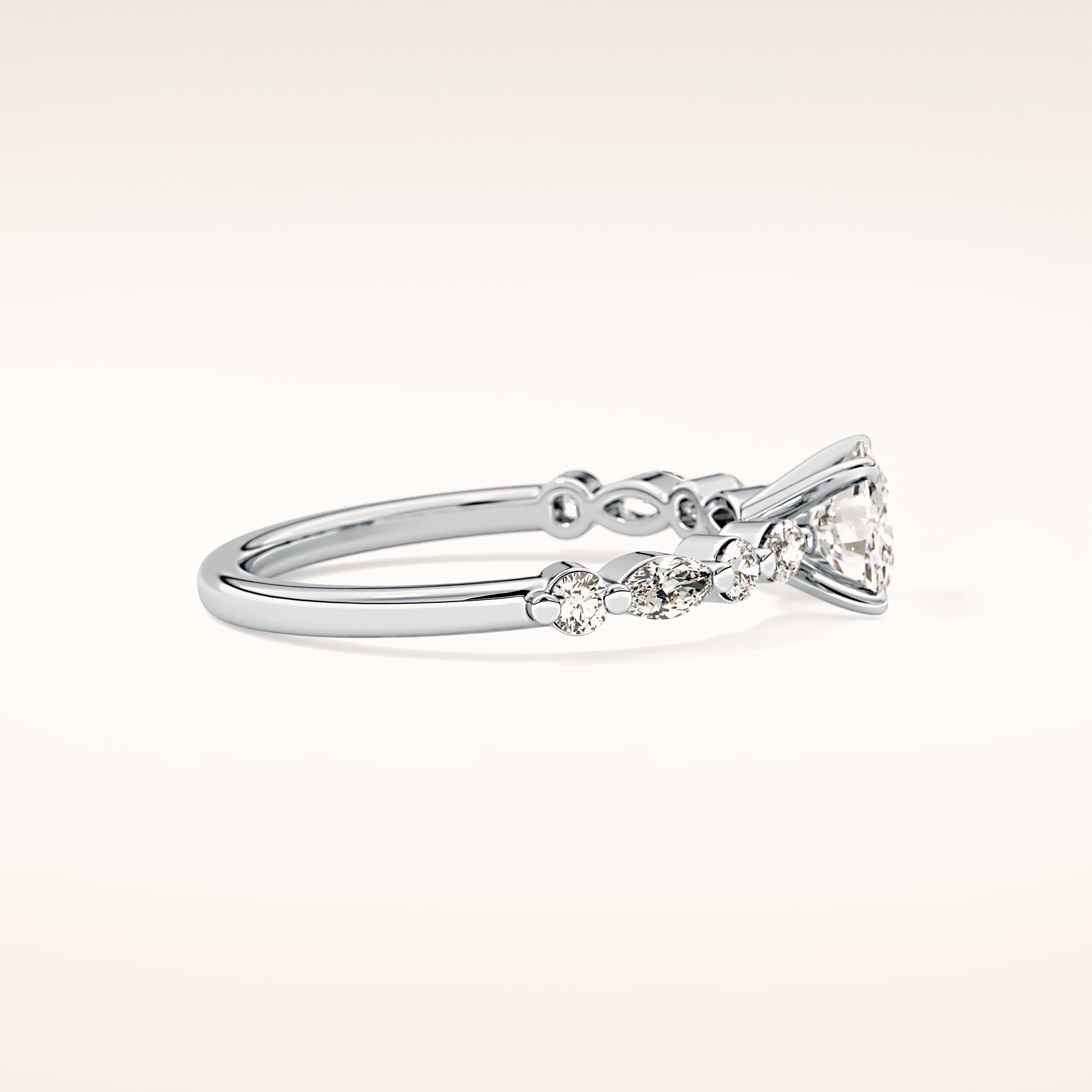 0.87 CT Cushion Shaped Pave Moissanite Engagement Ring