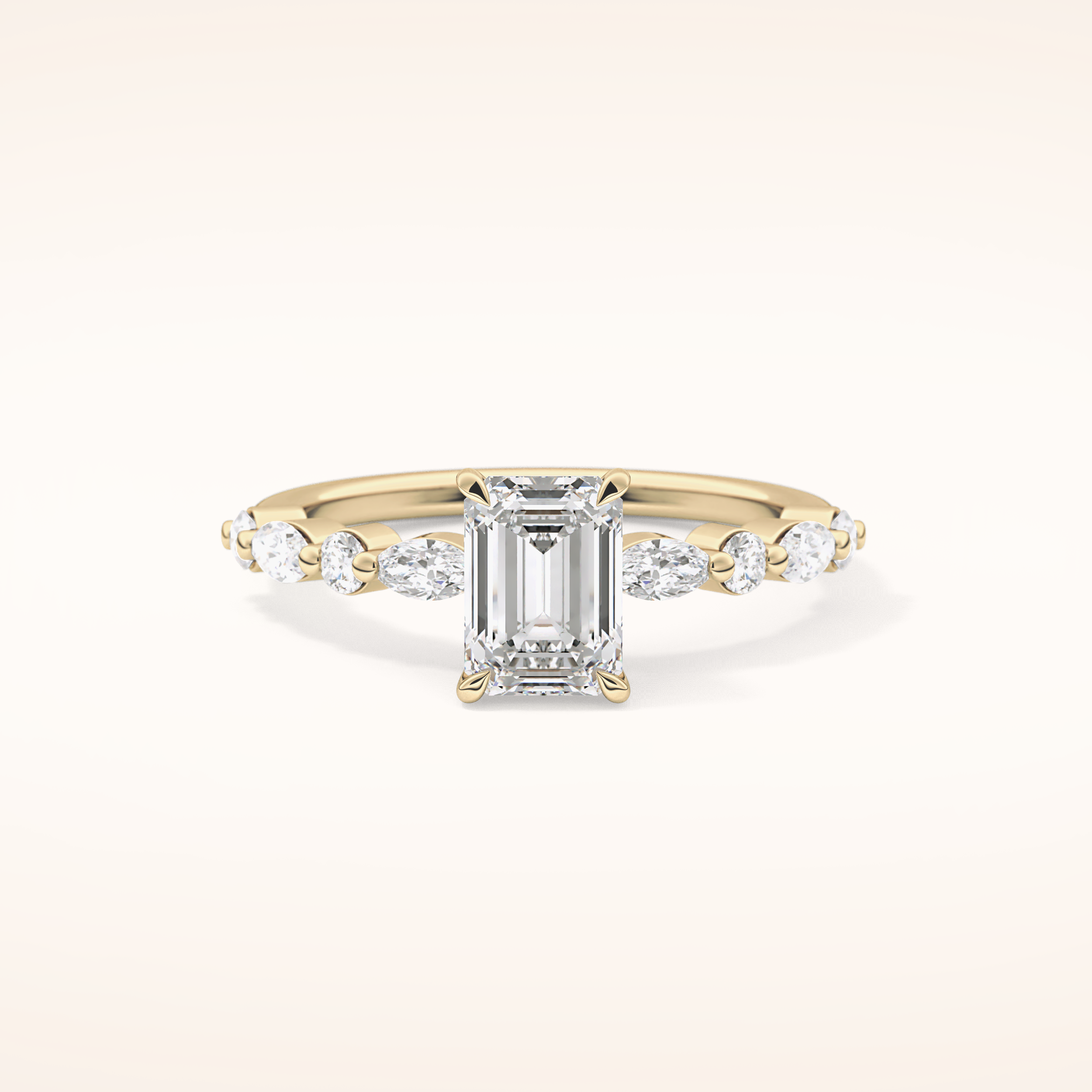 1.02 CT Emerald Shaped Pave Moissanite Engagement Ring