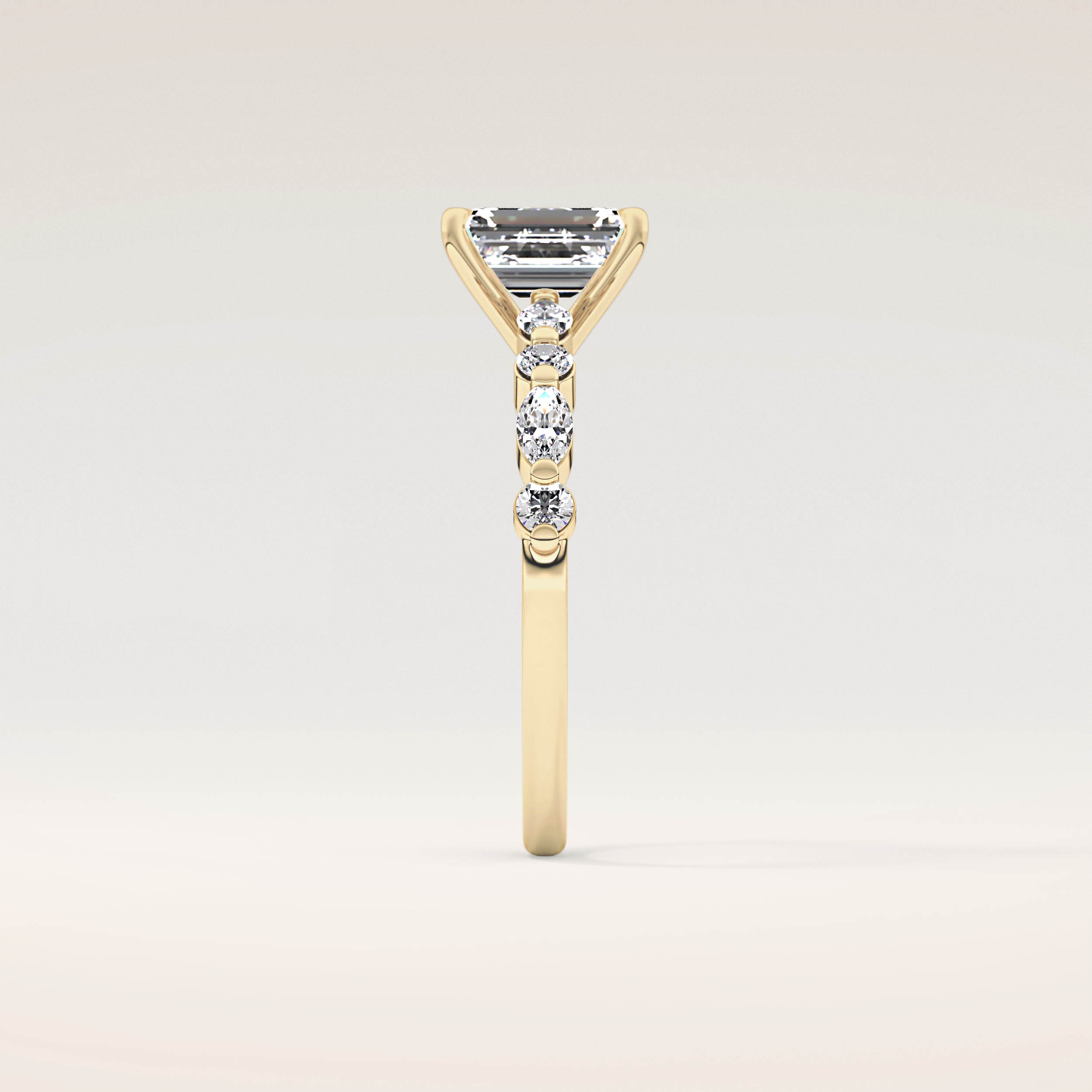 1.02 CT Emerald Shaped Pave Moissanite Engagement Ring
