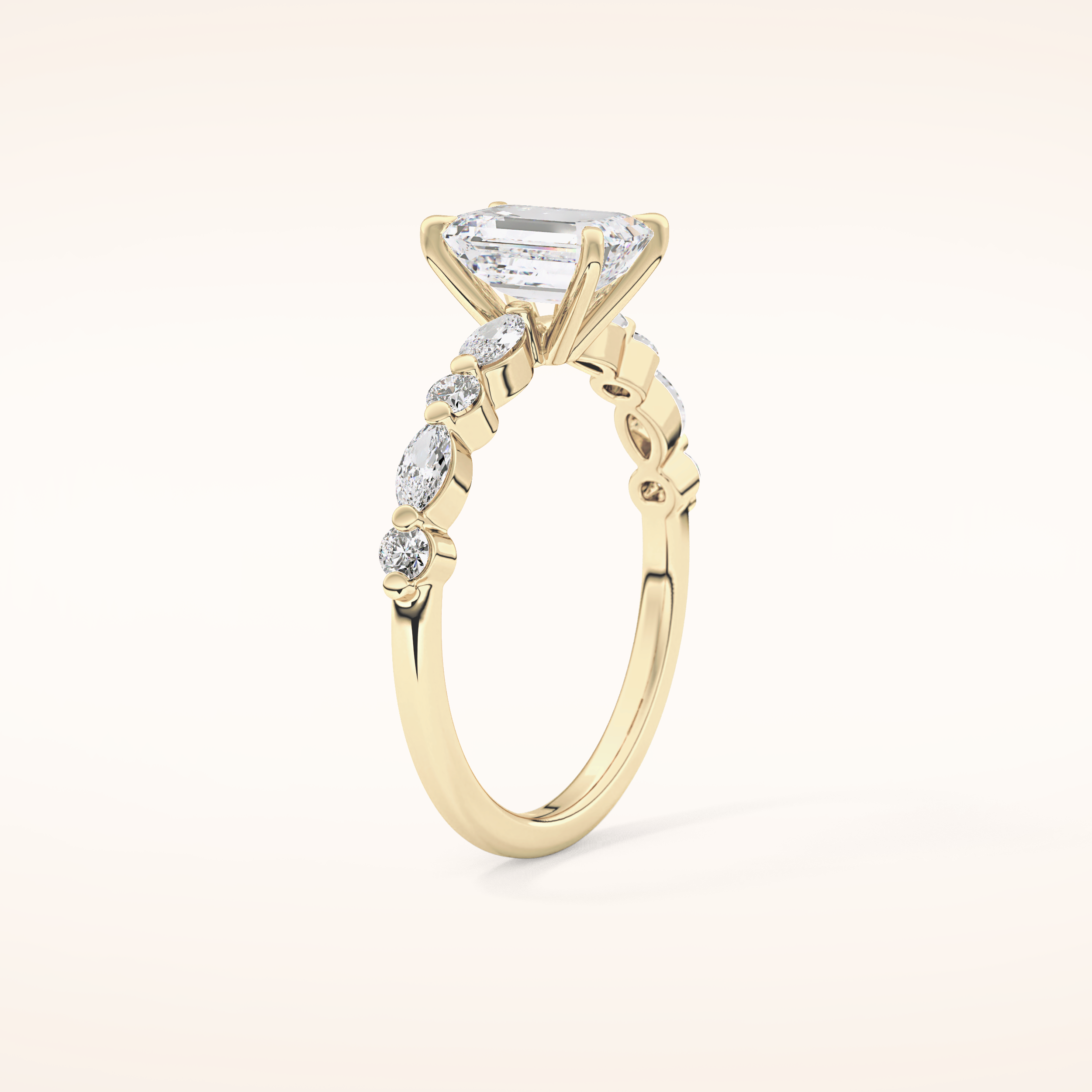 1.02 CT Emerald Shaped Pave Moissanite Engagement Ring