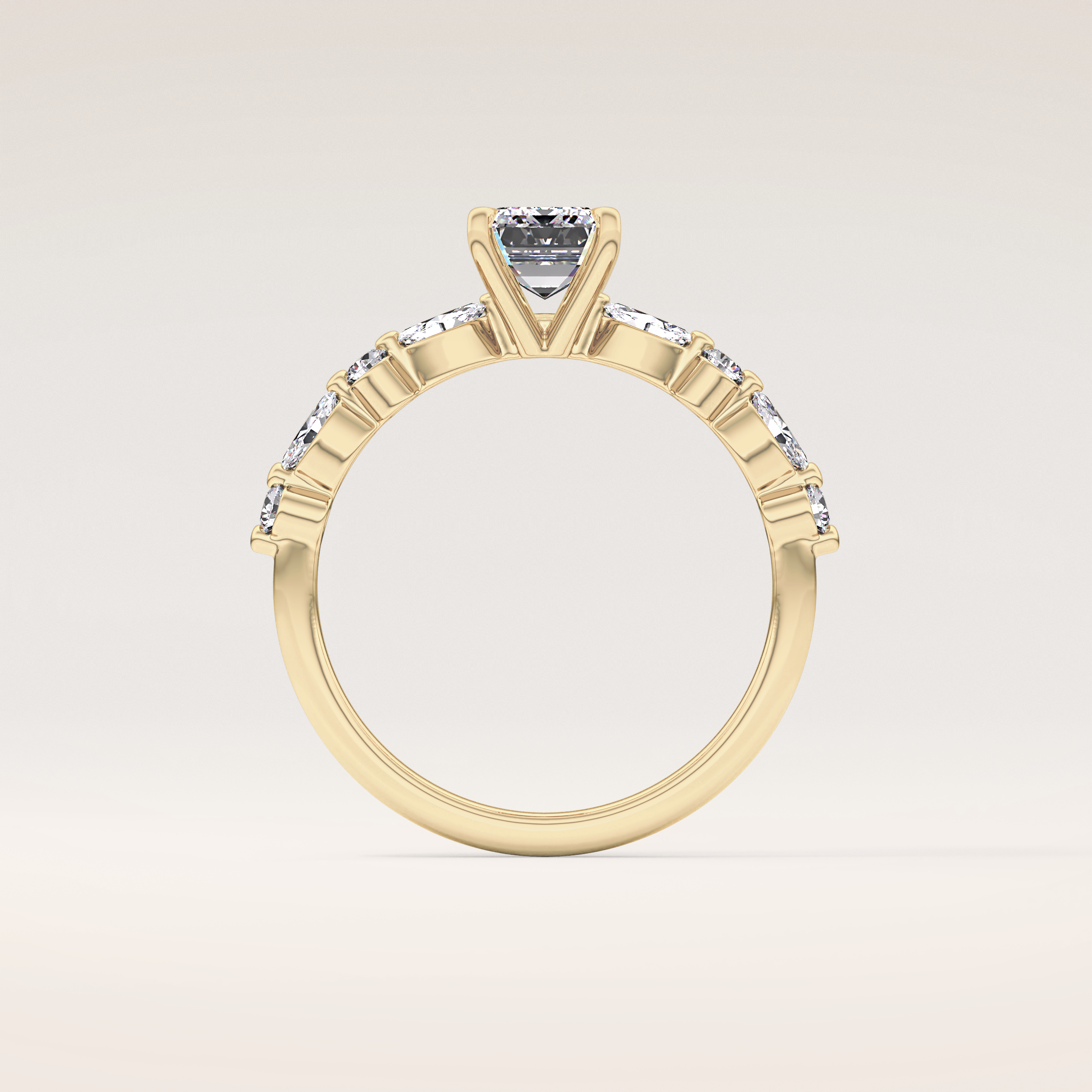 1.02 CT Emerald Shaped Pave Moissanite Engagement Ring