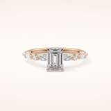 1.02 CT Emerald Shaped Pave Moissanite Engagement Ring