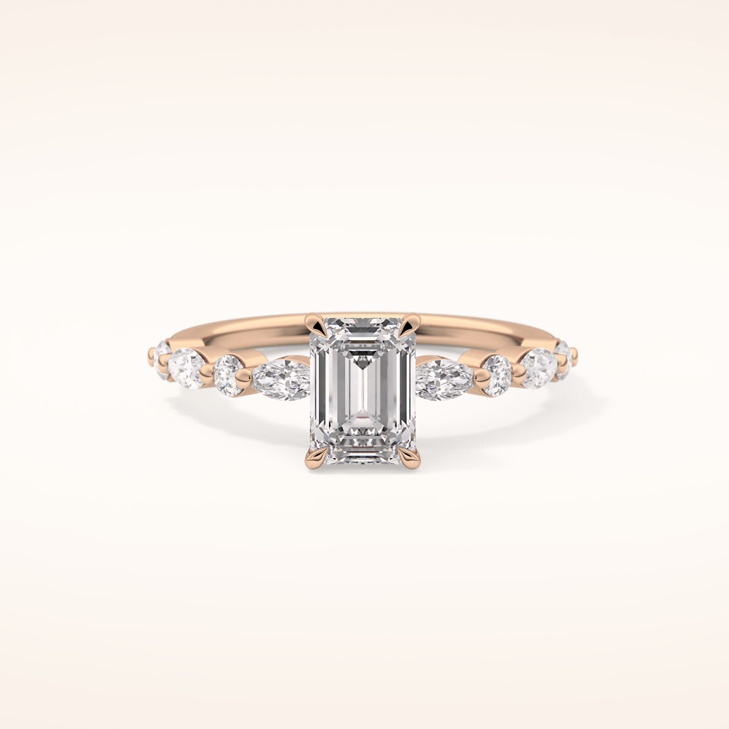 1.02 CT Emerald Shaped Pave Moissanite Engagement Ring