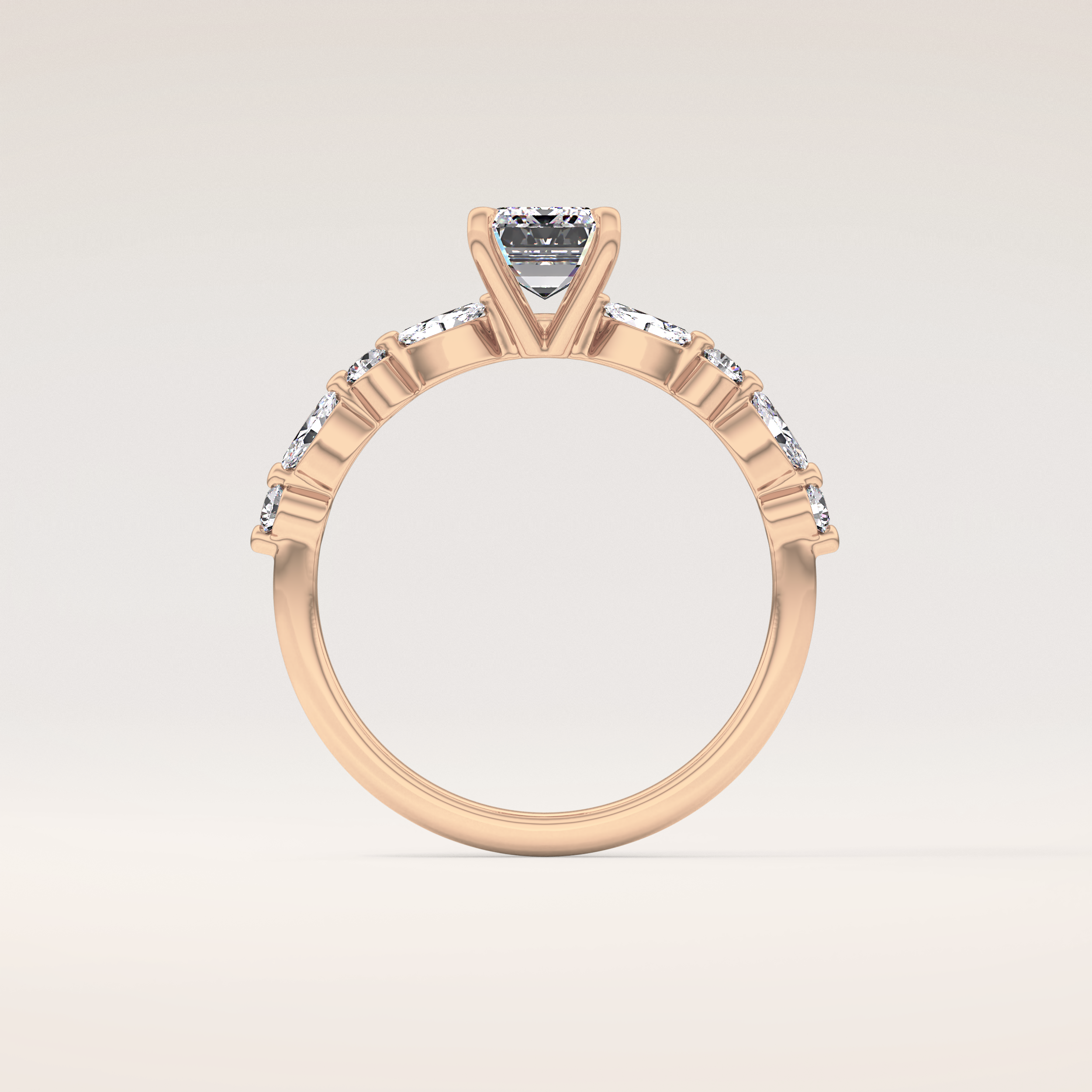 1.02 CT Emerald Shaped Pave Moissanite Engagement Ring