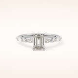 1.02 CT Emerald Shaped Pave Moissanite Engagement Ring