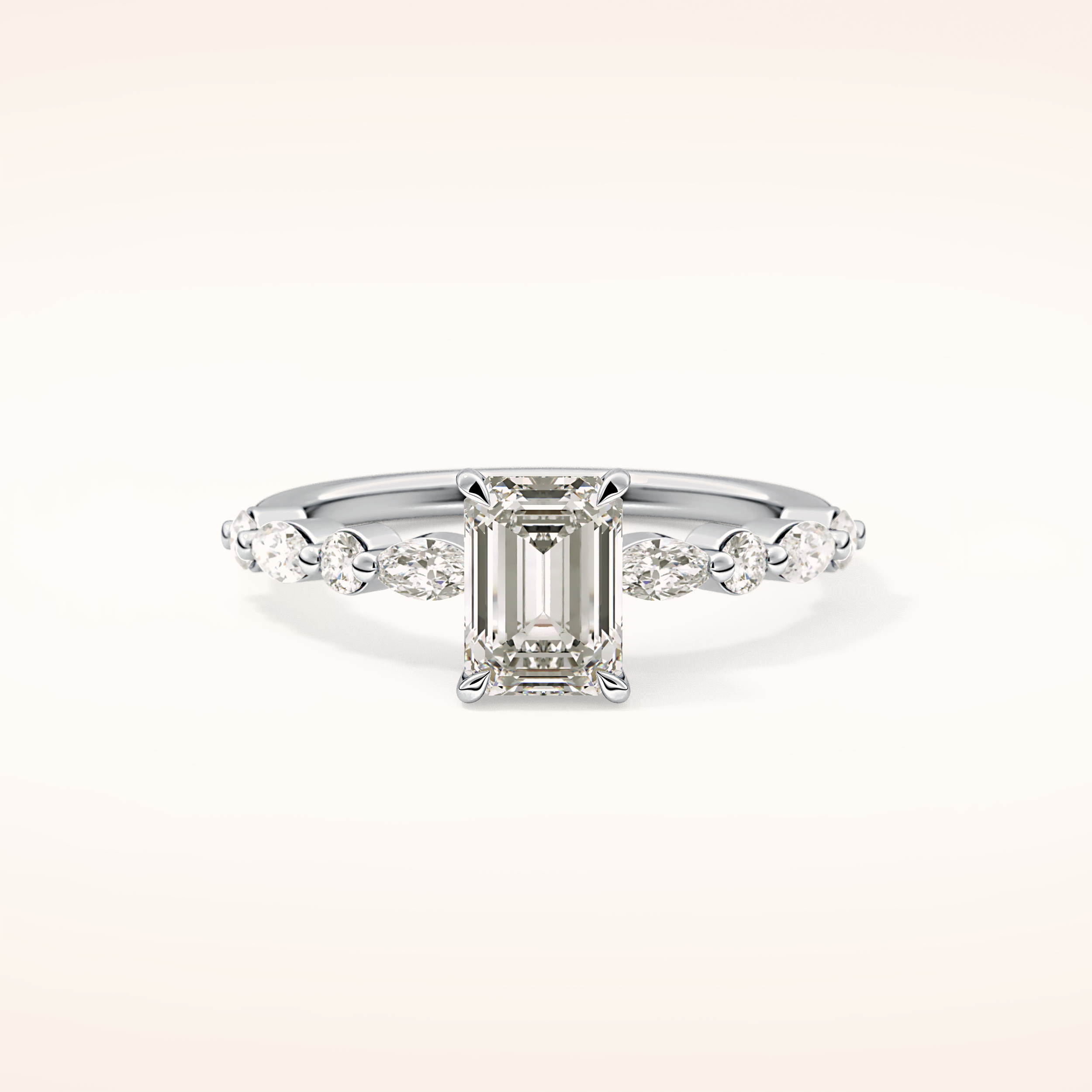 1.02 CT Emerald Shaped Pave Moissanite Engagement Ring