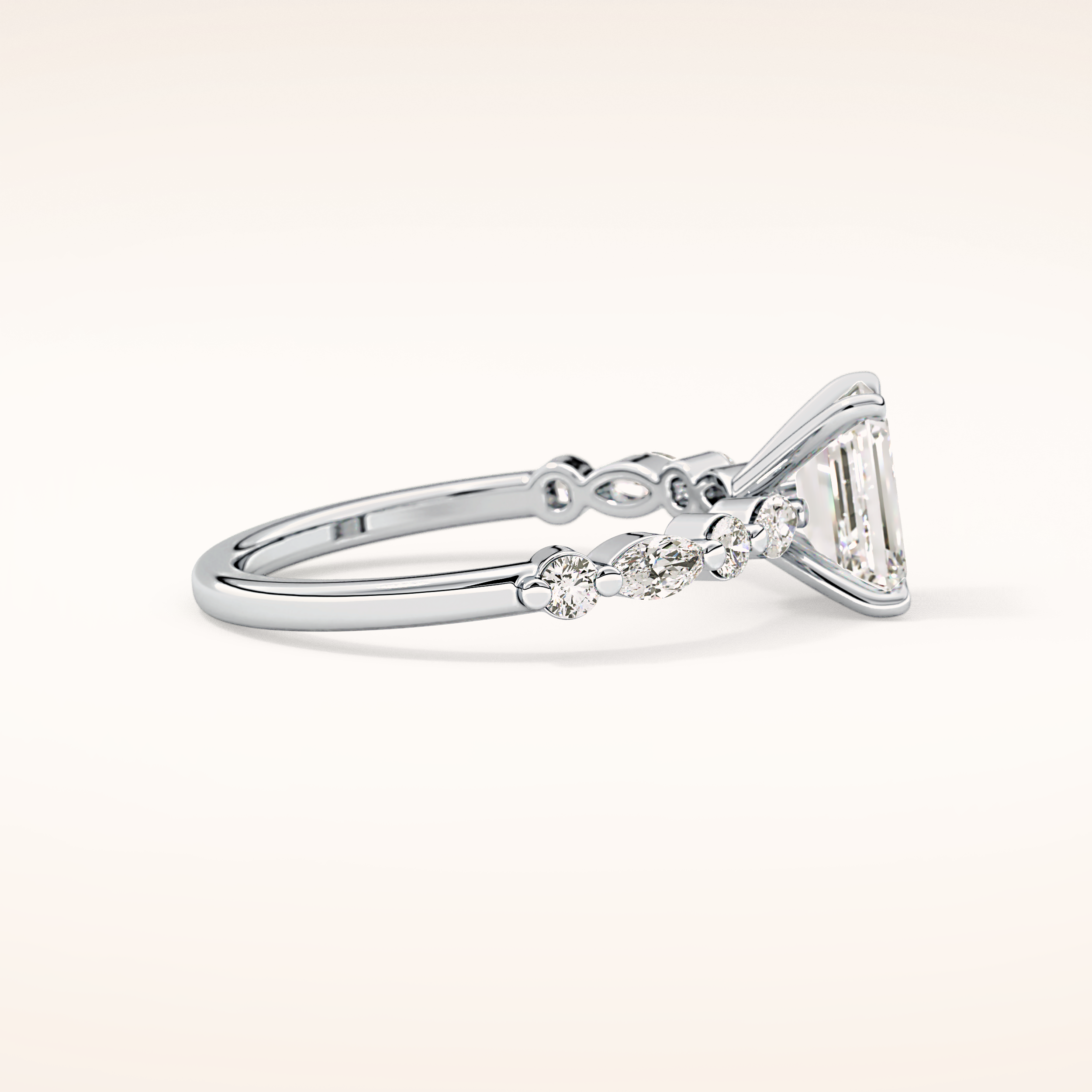 1.02 CT Emerald Shaped Pave Moissanite Engagement Ring