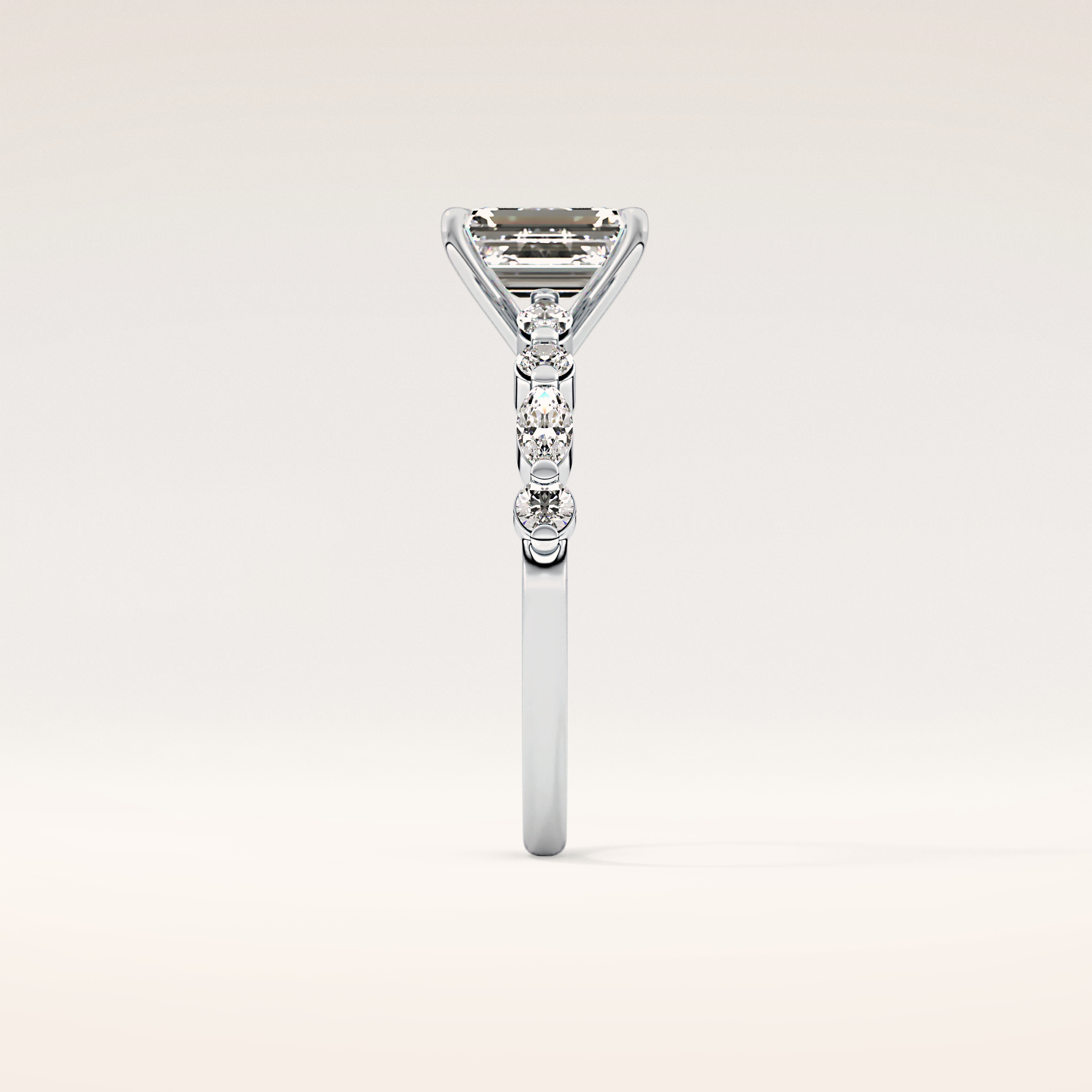 1.02 CT Emerald Shaped Pave Moissanite Engagement Ring