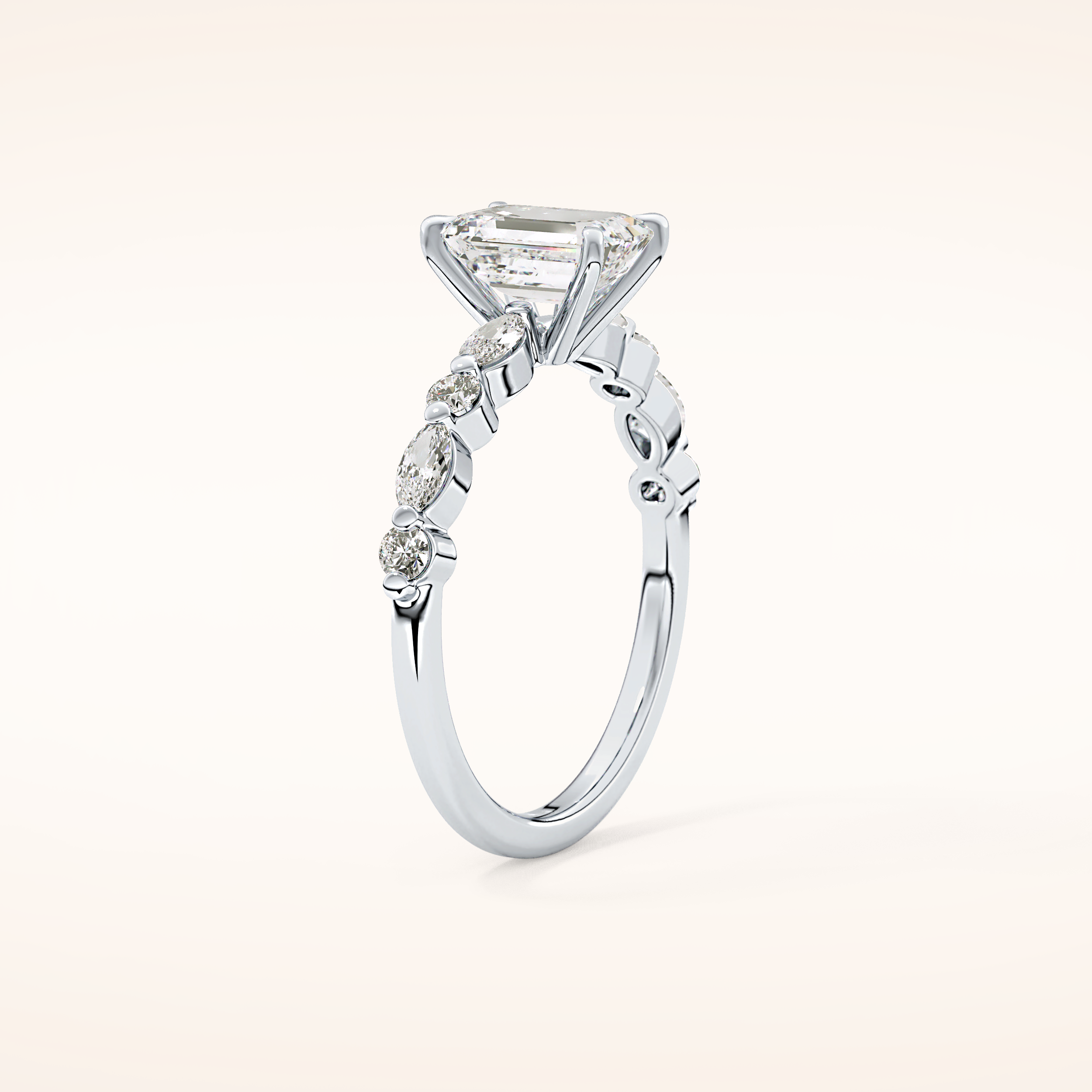1.02 CT Emerald Shaped Pave Moissanite Engagement Ring