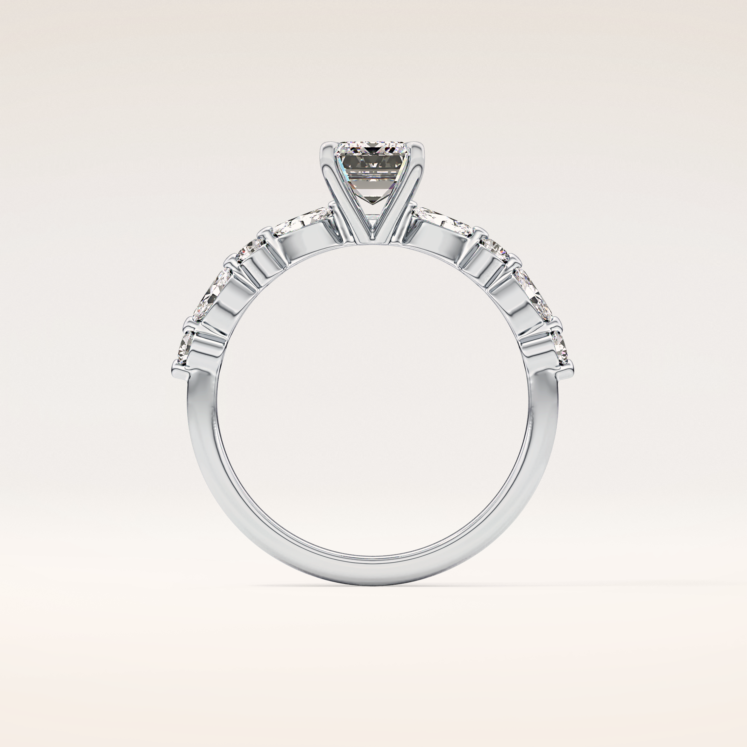 1.02 CT Emerald Shaped Pave Moissanite Engagement Ring