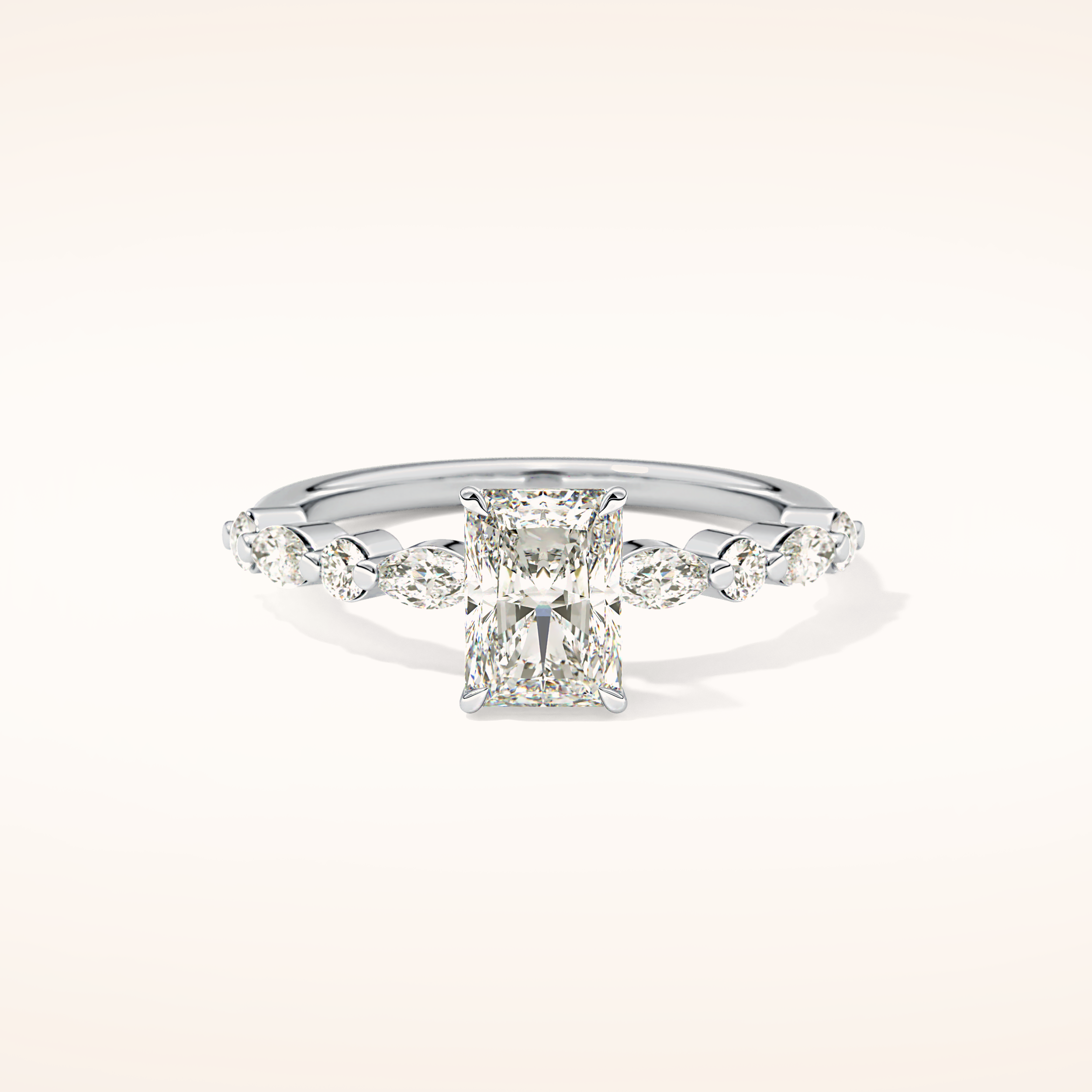 1.21 CT Radiant Shaped Pave Moissanite Engagement Ring