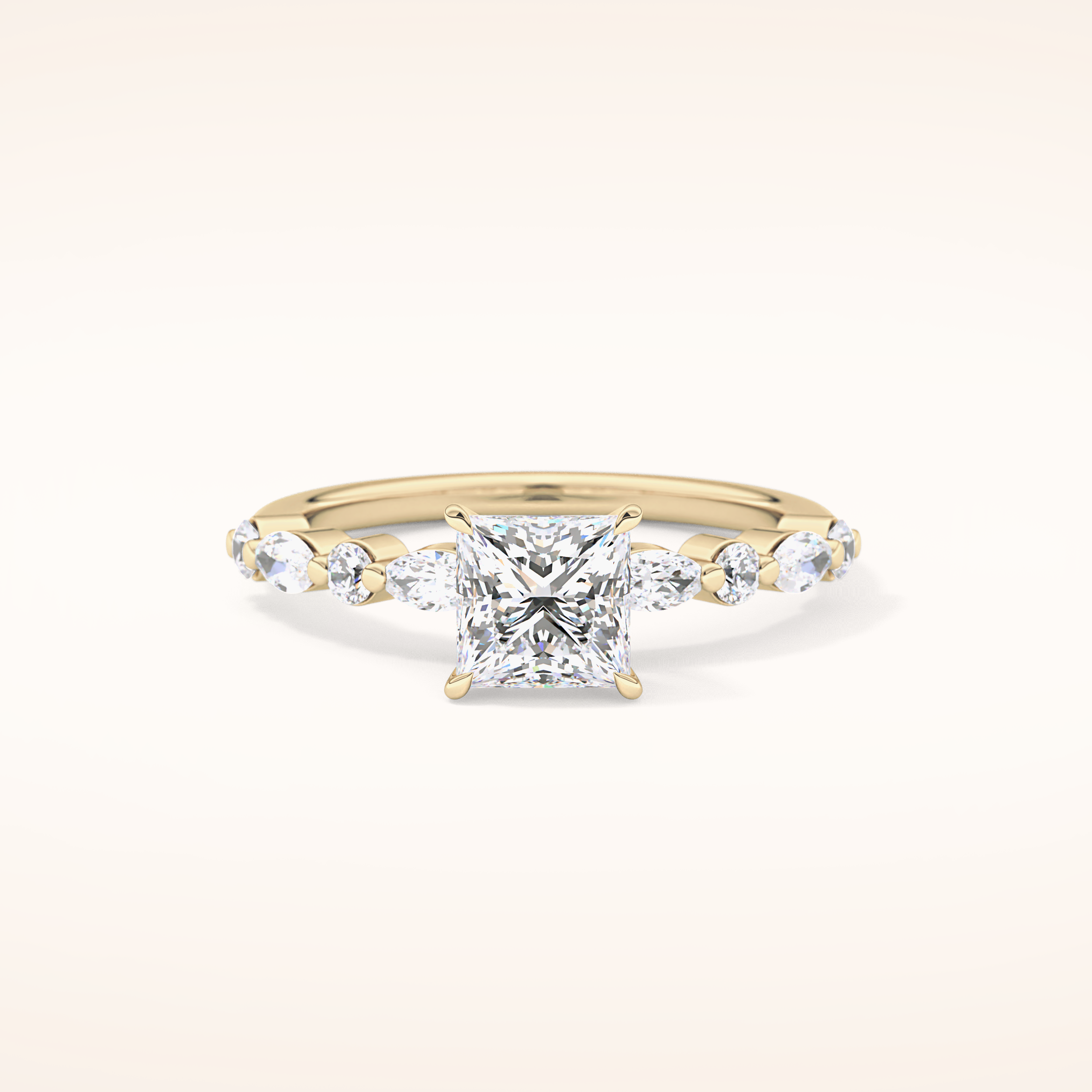 1.04 CT Princess Shaped Pave Moissanite Engagement Ring