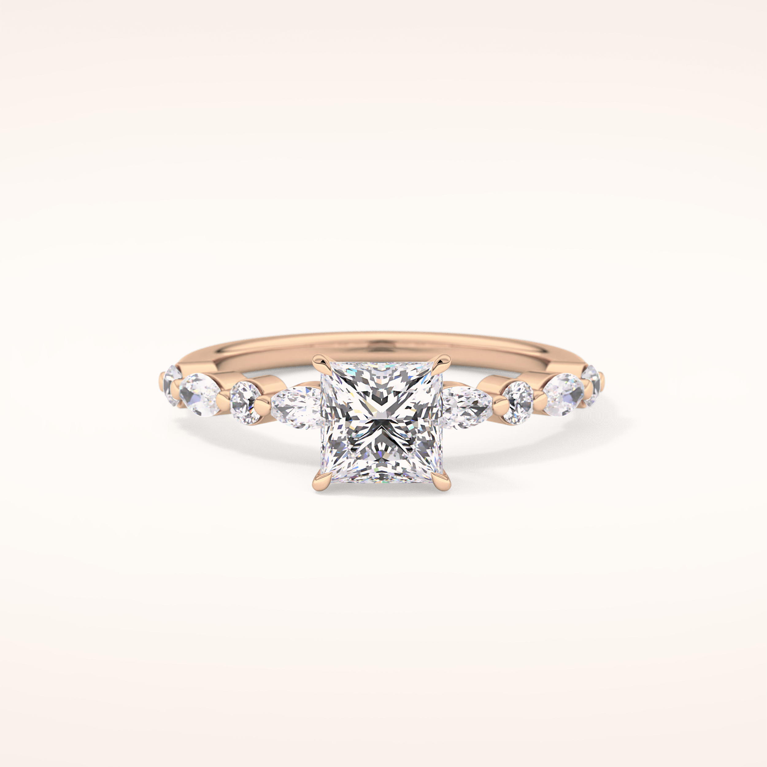 1.04 CT Princess Shaped Pave Moissanite Engagement Ring