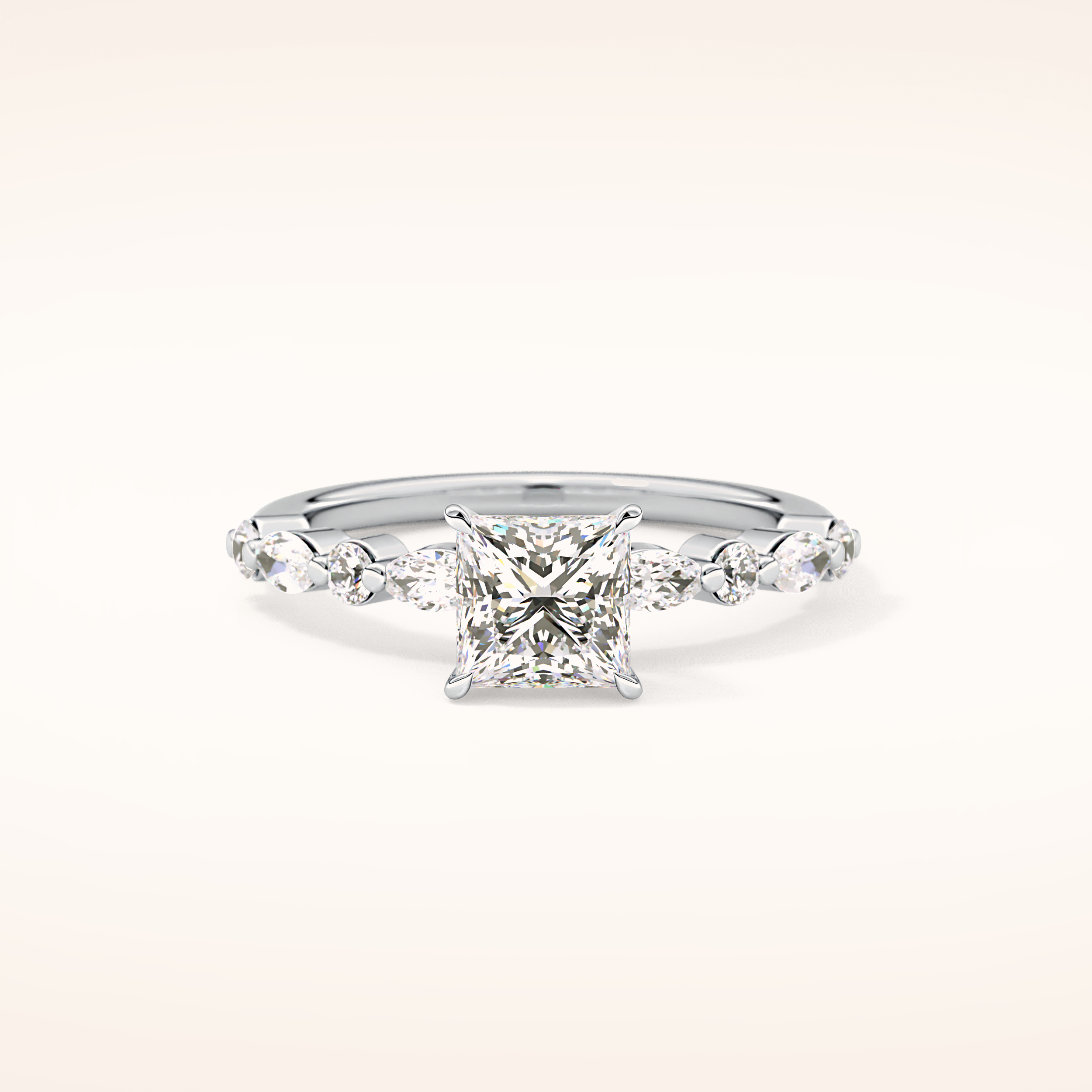 1.04 CT Princess Shaped Pave Moissanite Engagement Ring