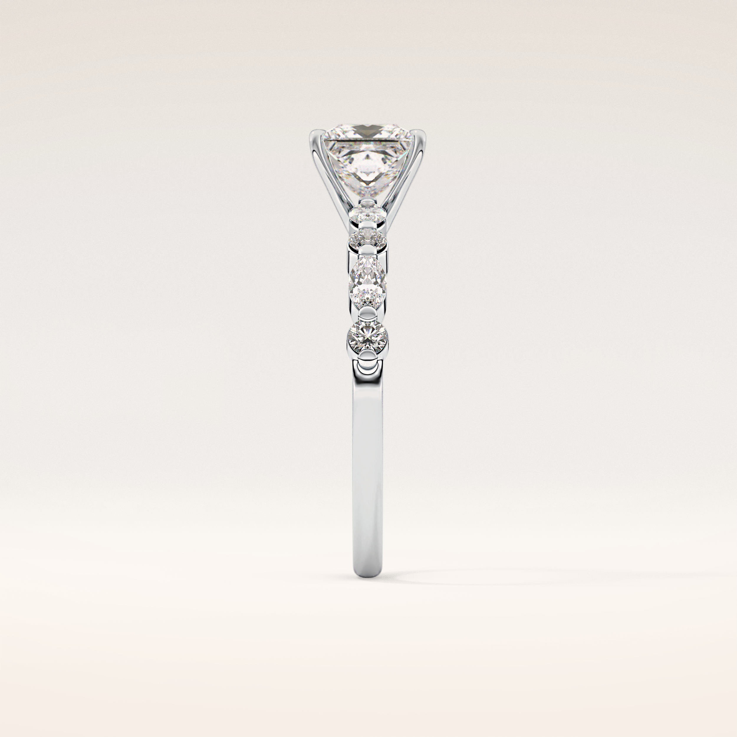 1.04 CT Princess Shaped Pave Moissanite Engagement Ring