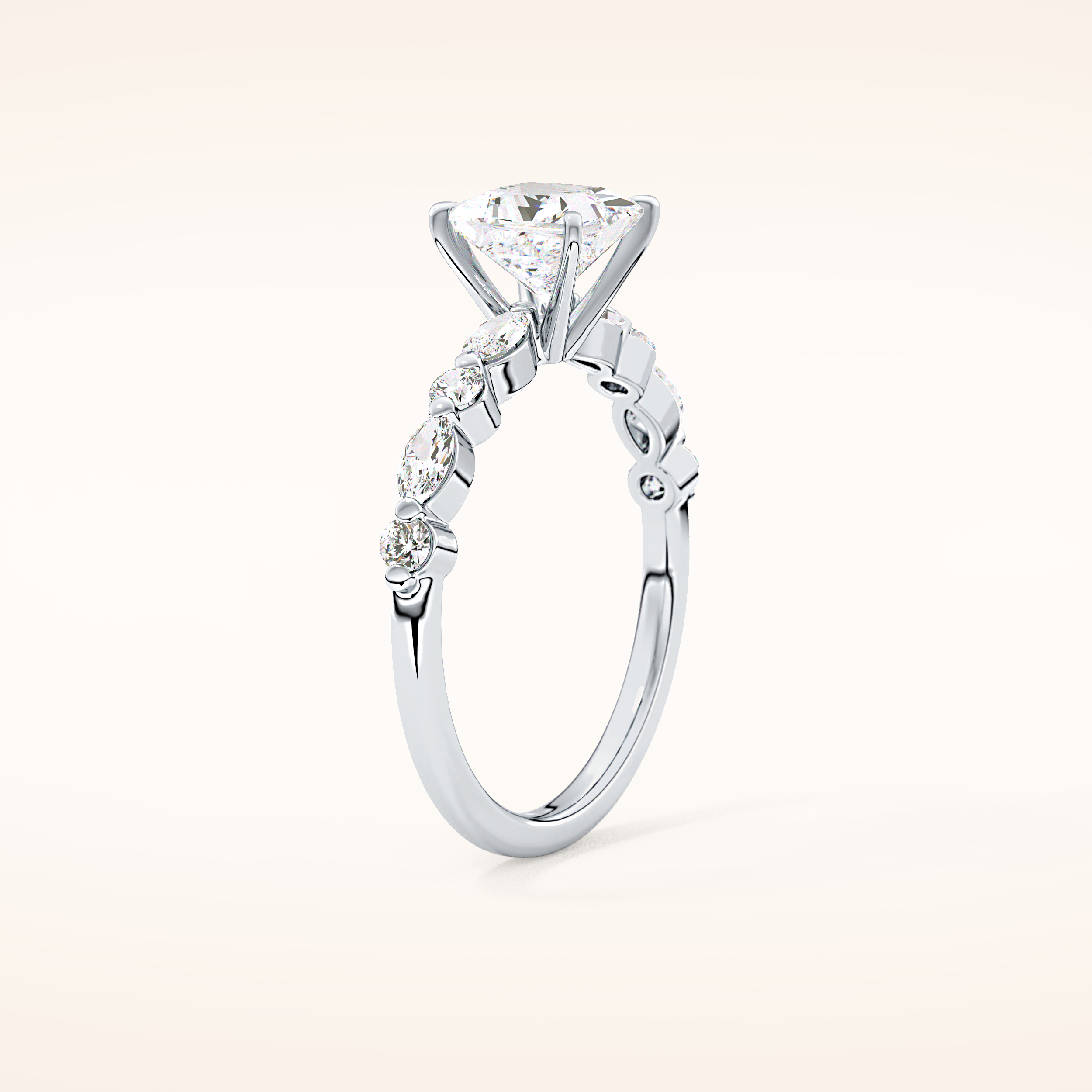 1.04 CT Princess Shaped Pave Moissanite Engagement Ring