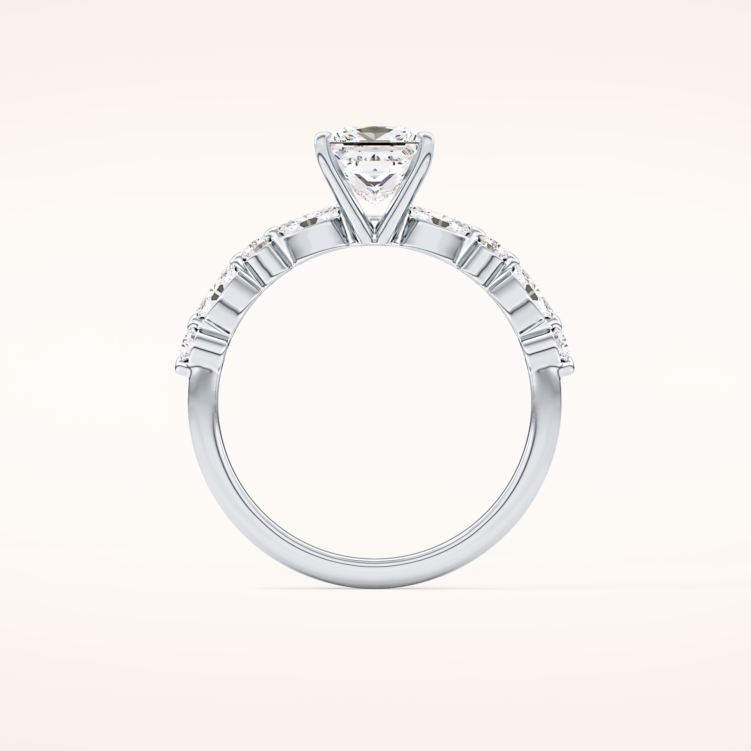 1.04 CT Princess Shaped Pave Moissanite Engagement Ring