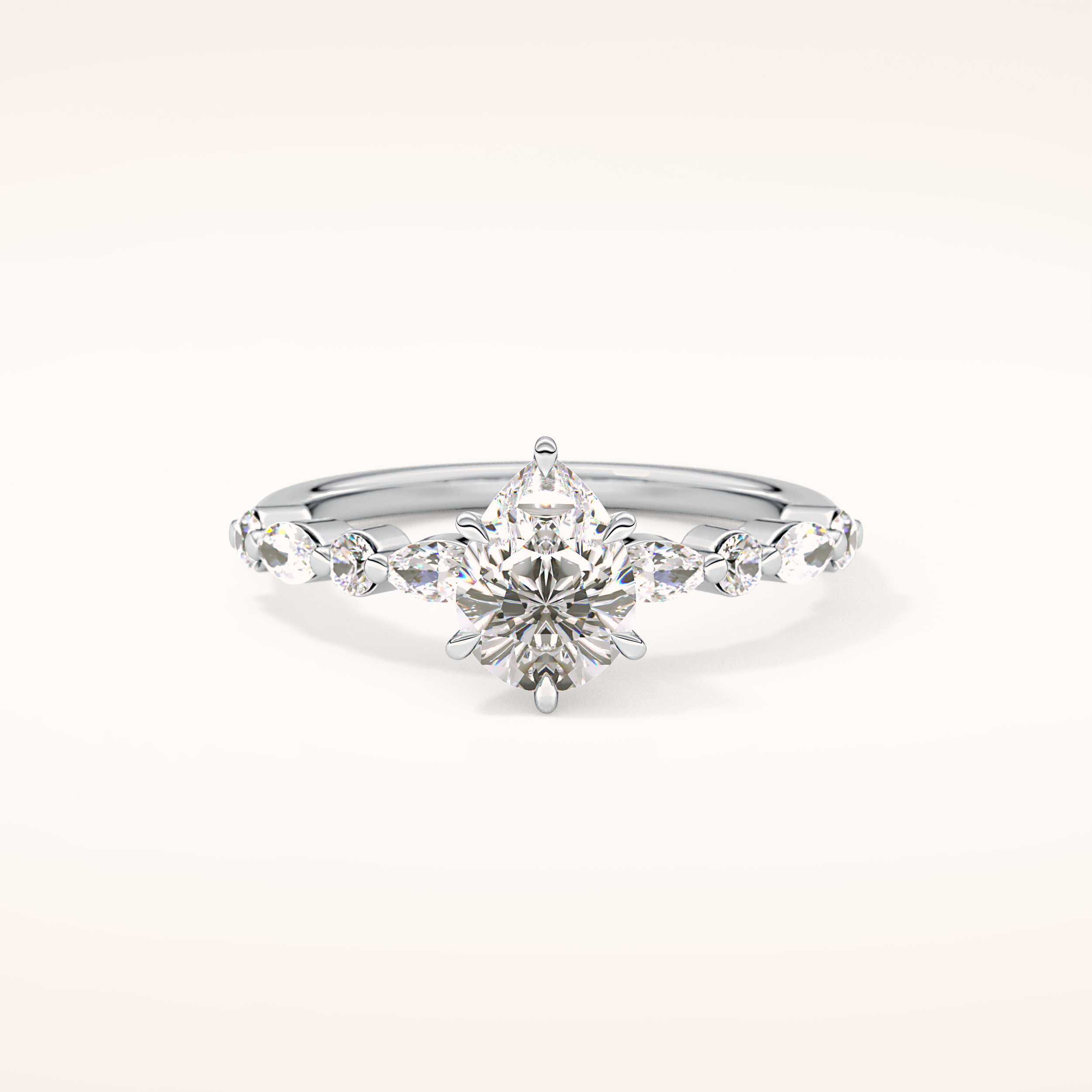 0.93 CT Pear Shaped Pave Moissanite Engagement Ring