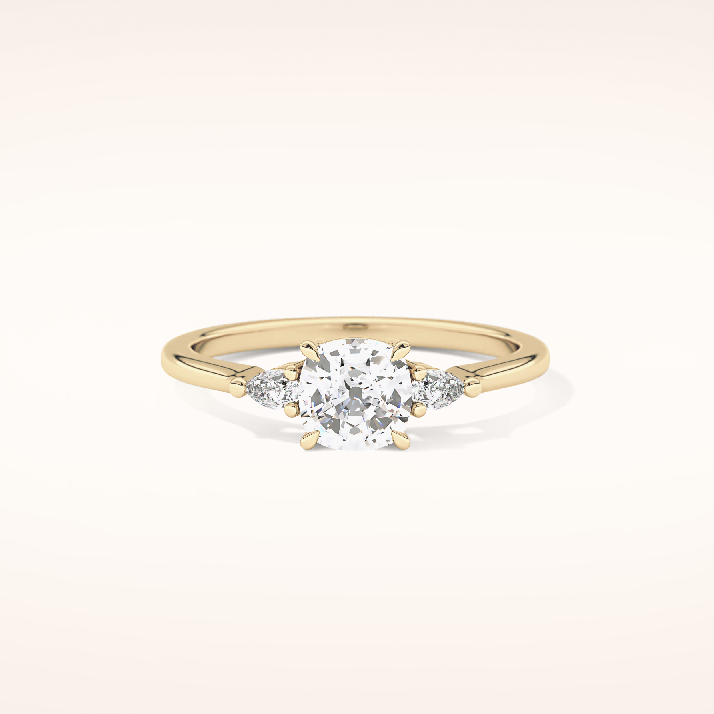 0.95 CT Cushion Shaped Three Stone Moissanite Engagement Ring