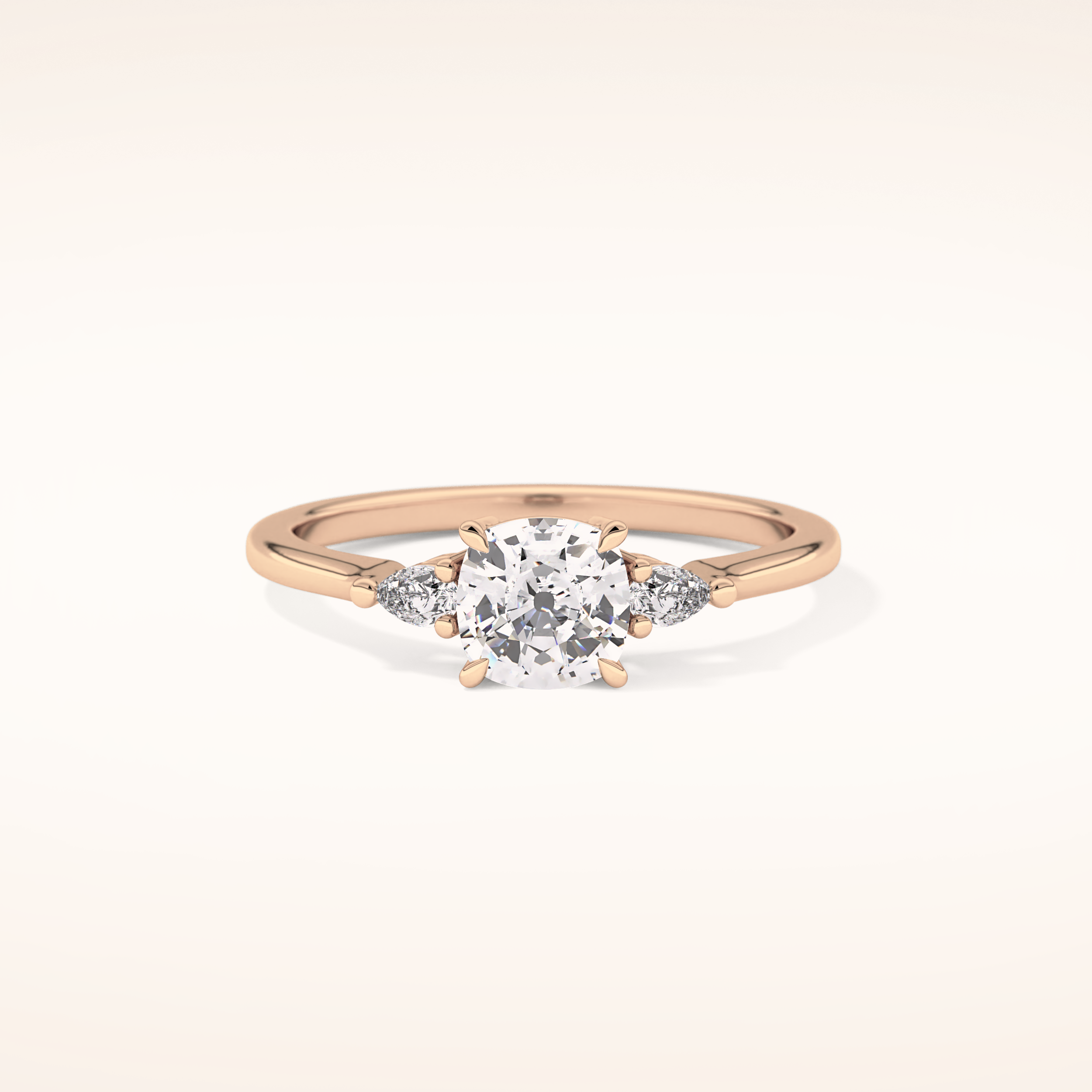 0.95 CT Cushion Shaped Three Stone Moissanite Engagement Ring