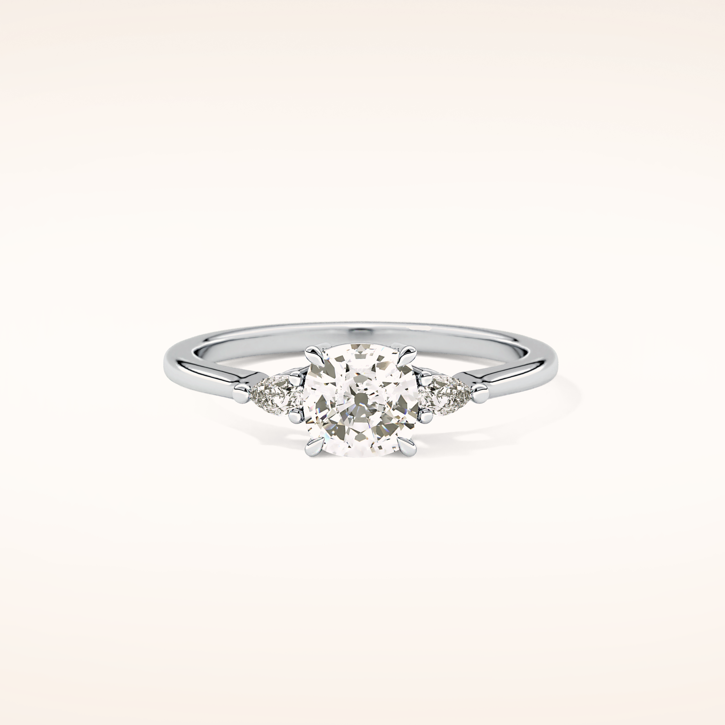0.95 CT Cushion Shaped Three Stone Moissanite Engagement Ring