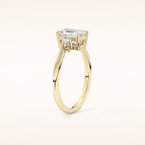 1.02 CT Emerald Shaped Three Stone Moissanite Engagement Ring