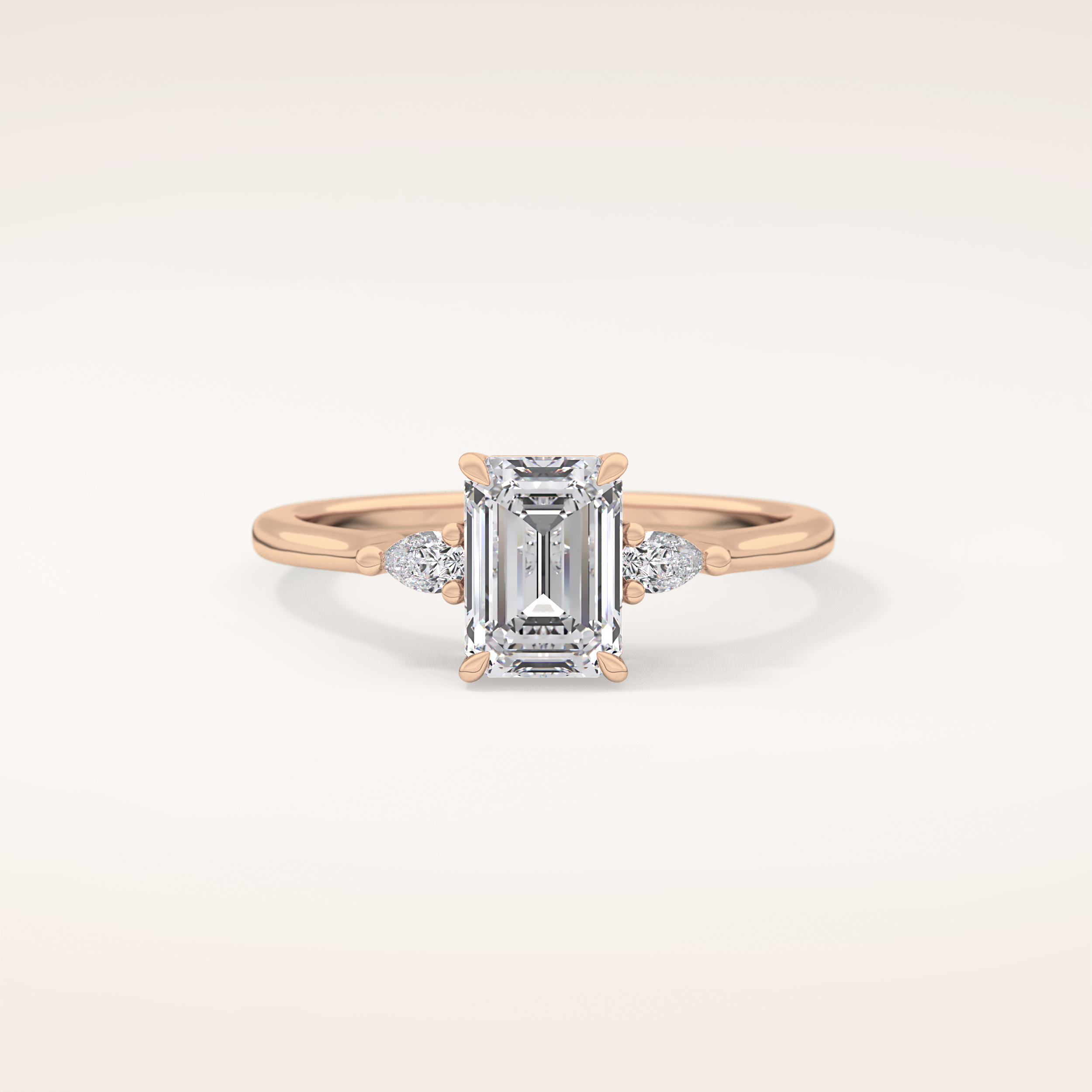 1.02 CT Emerald Shaped Three Stone Moissanite Engagement Ring