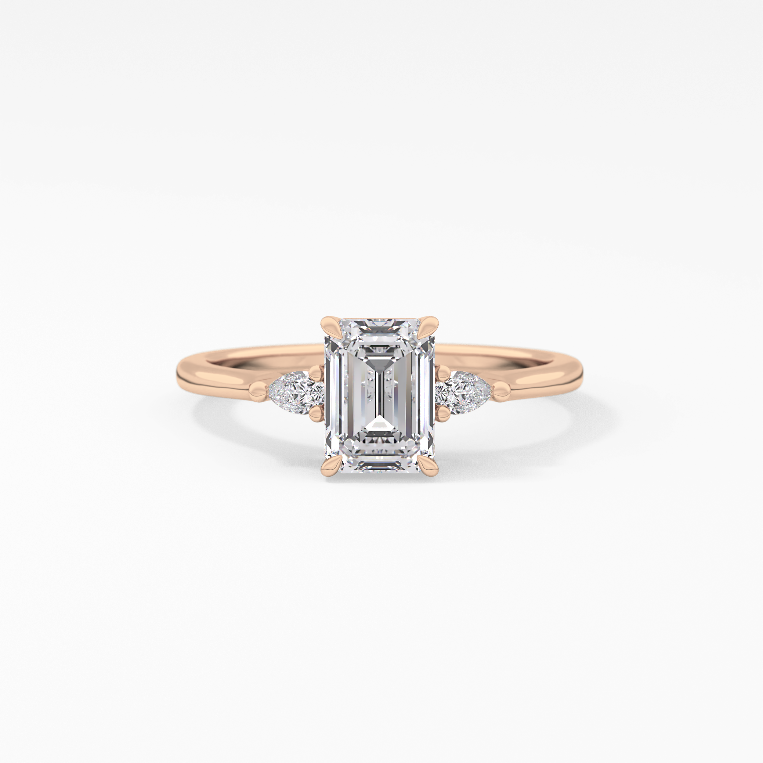 Emerald Three Stone Lab Grown Diamond Engagement Ring