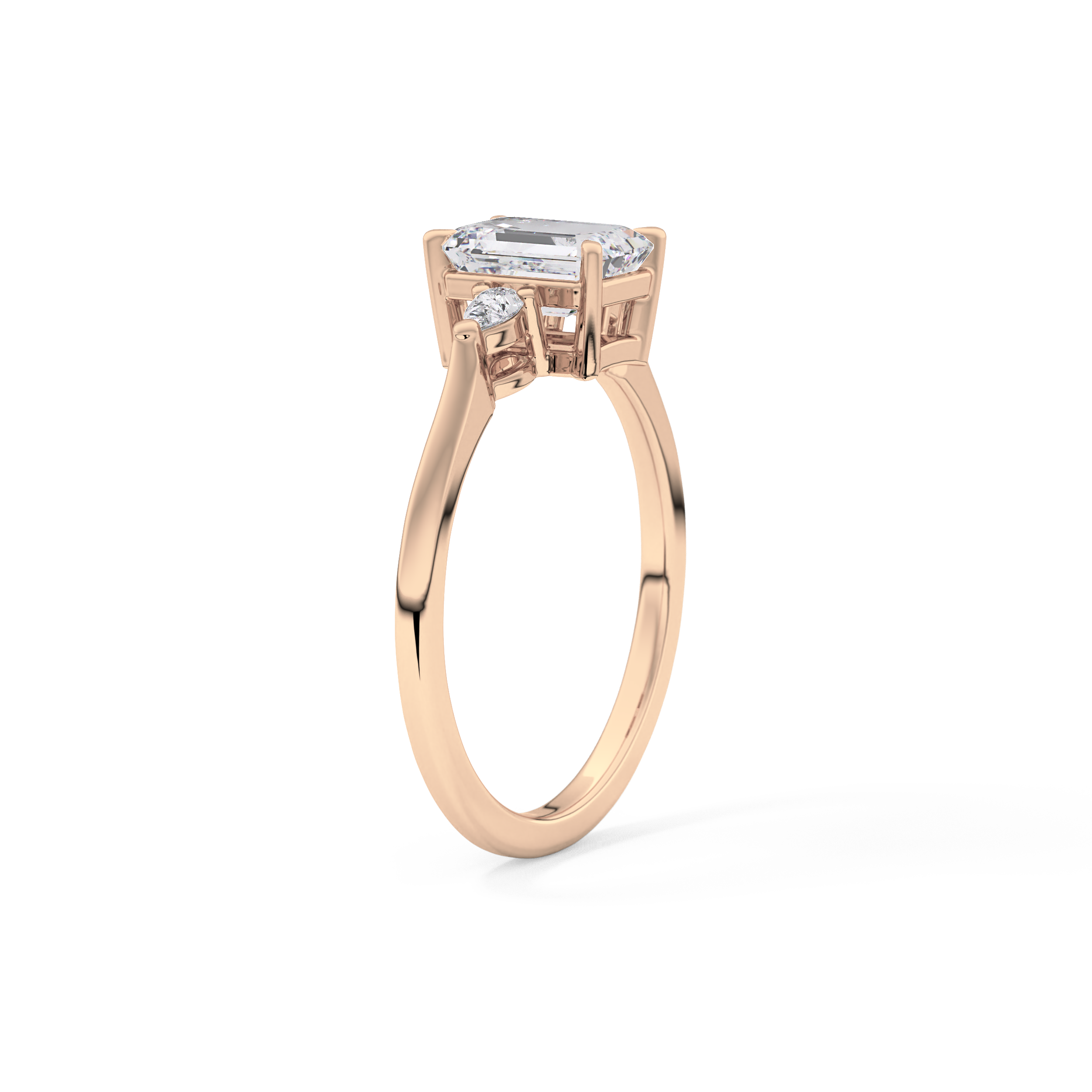 Emerald Three Stone Lab Grown Diamond Engagement Ring
