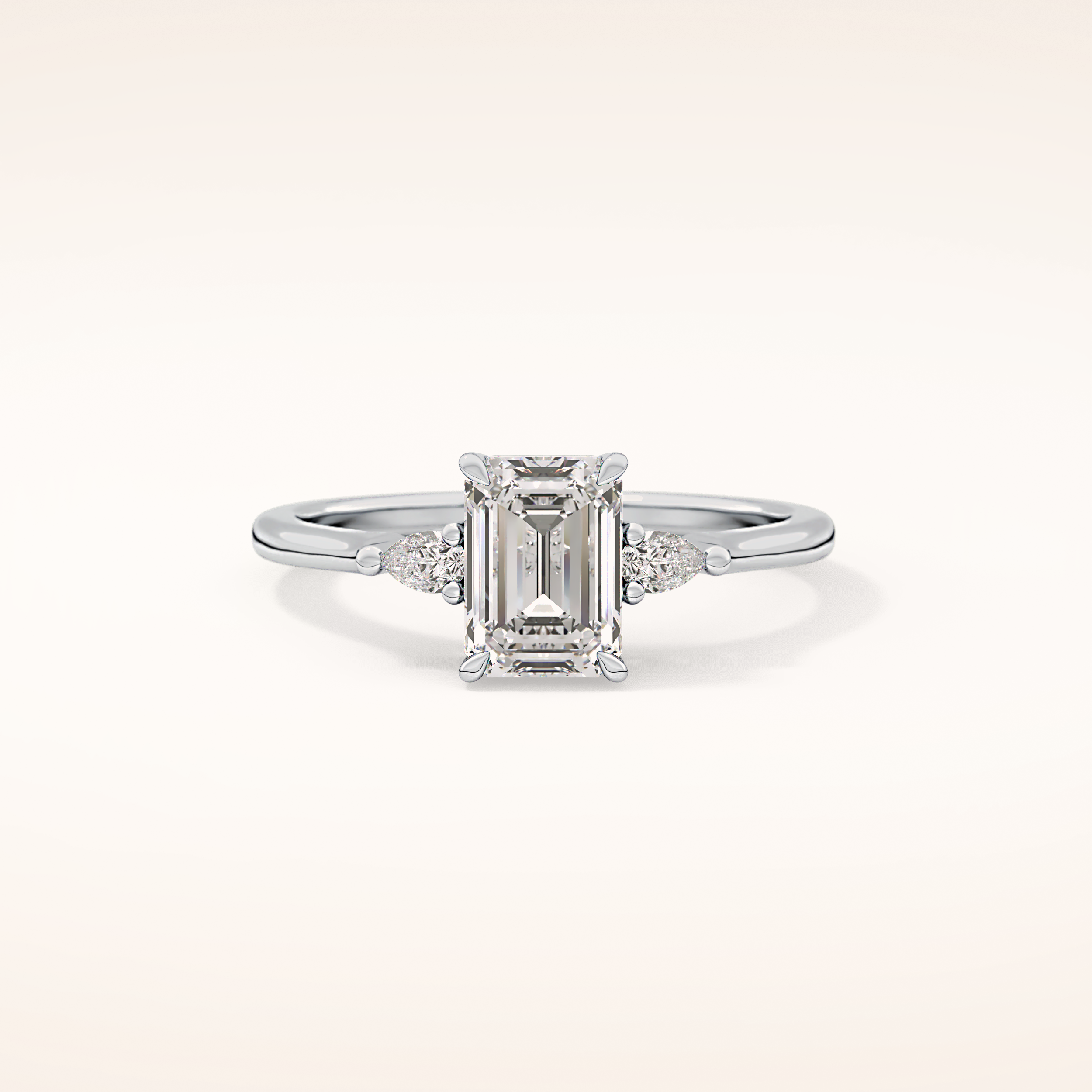 1.02 CT Emerald Shaped Three Stone Moissanite Engagement Ring