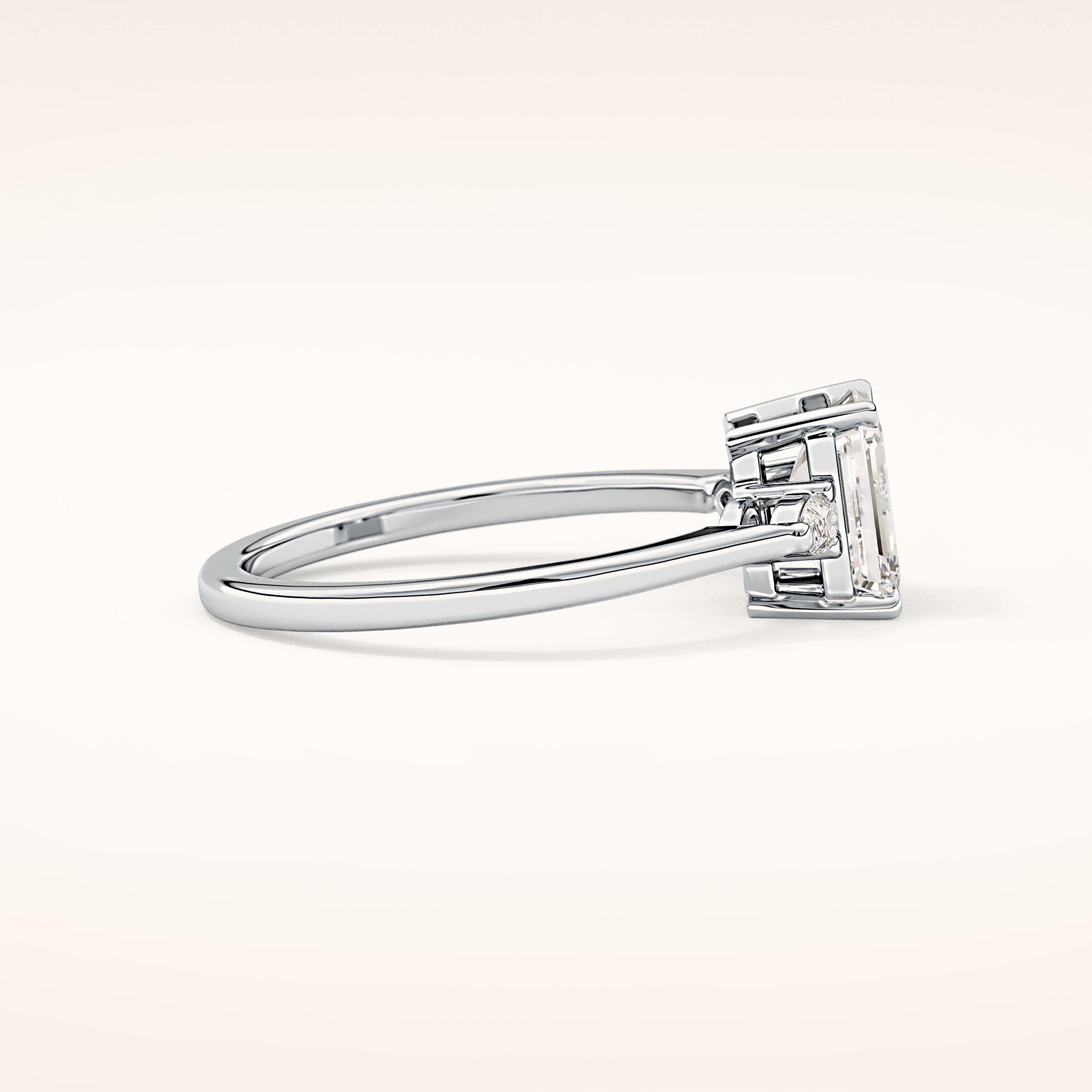 1.02 CT Emerald Shaped Three Stone Moissanite Engagement Ring
