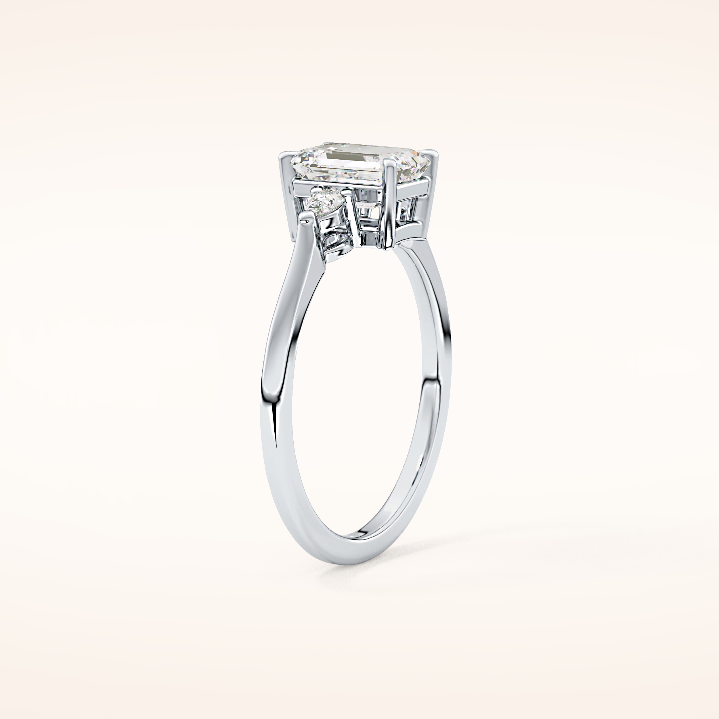 1.02 CT Emerald Shaped Three Stone Moissanite Engagement Ring