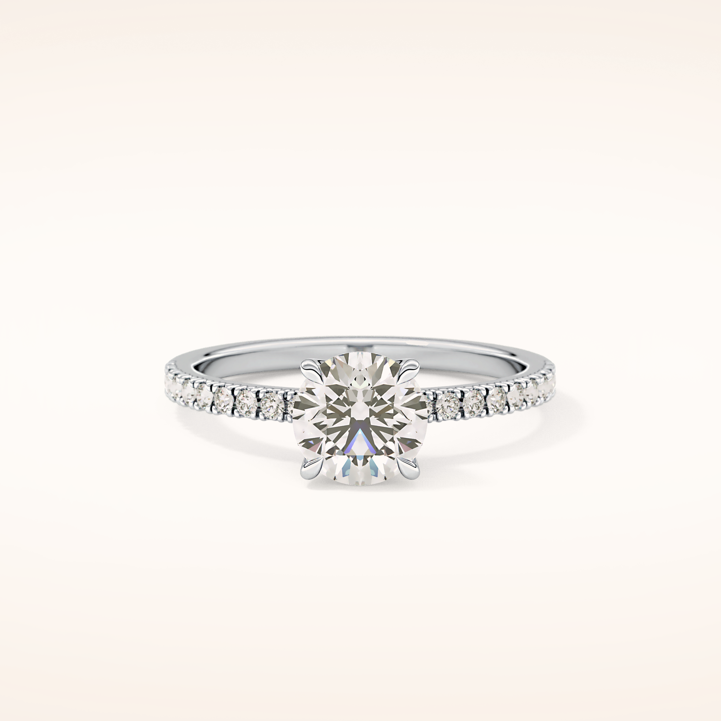 1.03 CT Round Shaped Pave Moissanite Engagement Ring