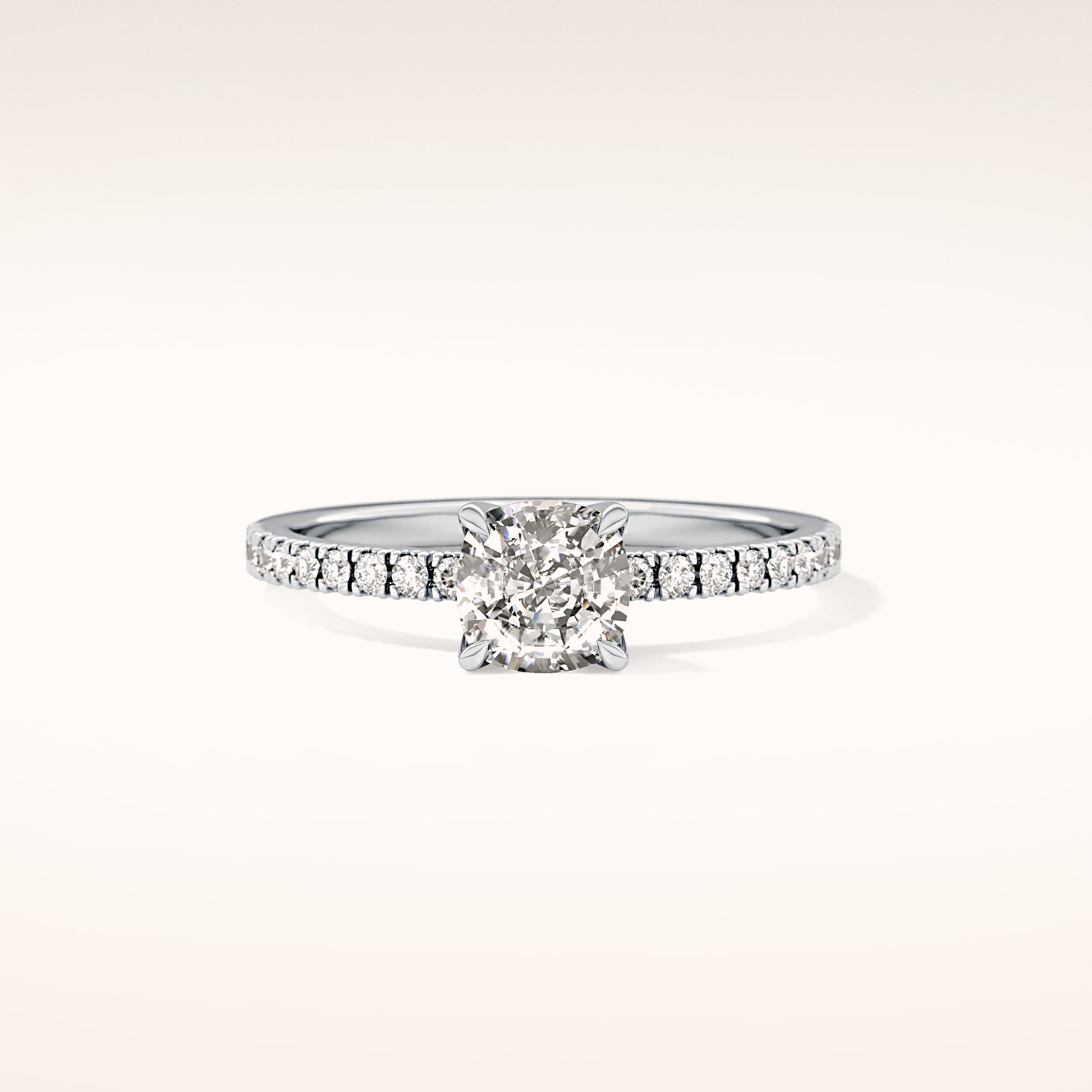0.95 CT Cushion Shaped Pave Moissanite Engagement Ring