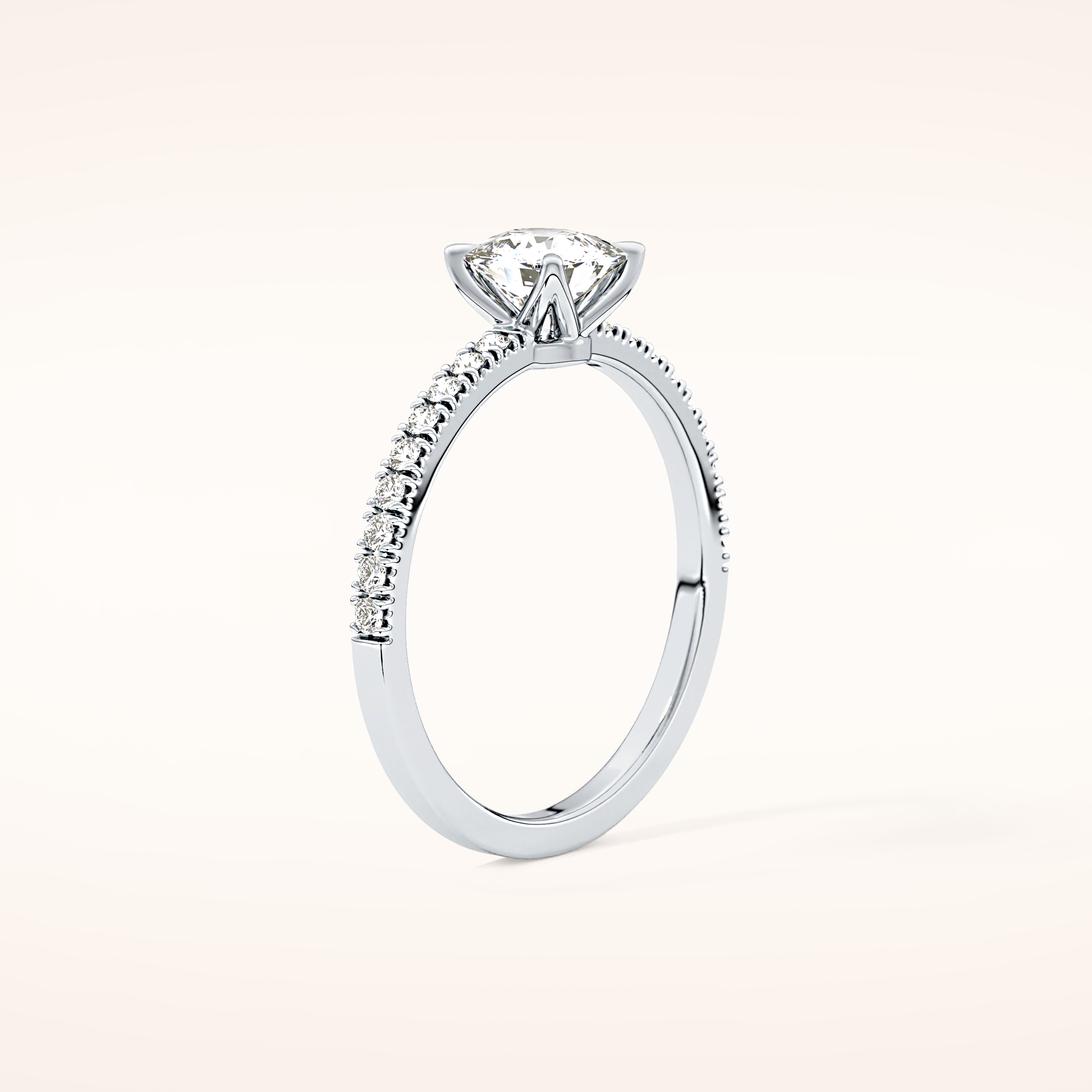 0.95 CT Cushion Shaped Pave Moissanite Engagement Ring