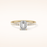 1.02 CT Emerald Shaped Pave Moissanite Engagement Ring