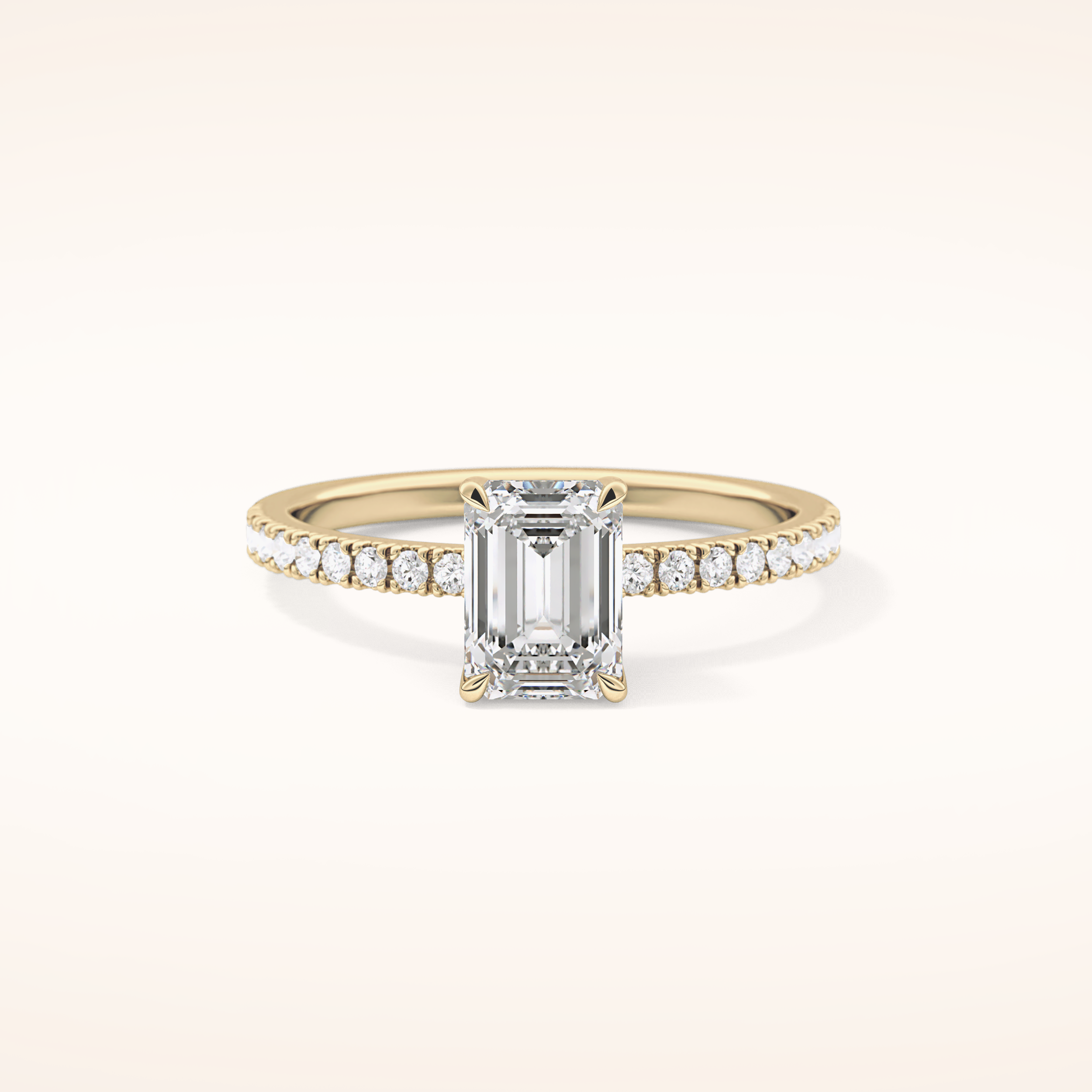 1.02 CT Emerald Shaped Pave Moissanite Engagement Ring
