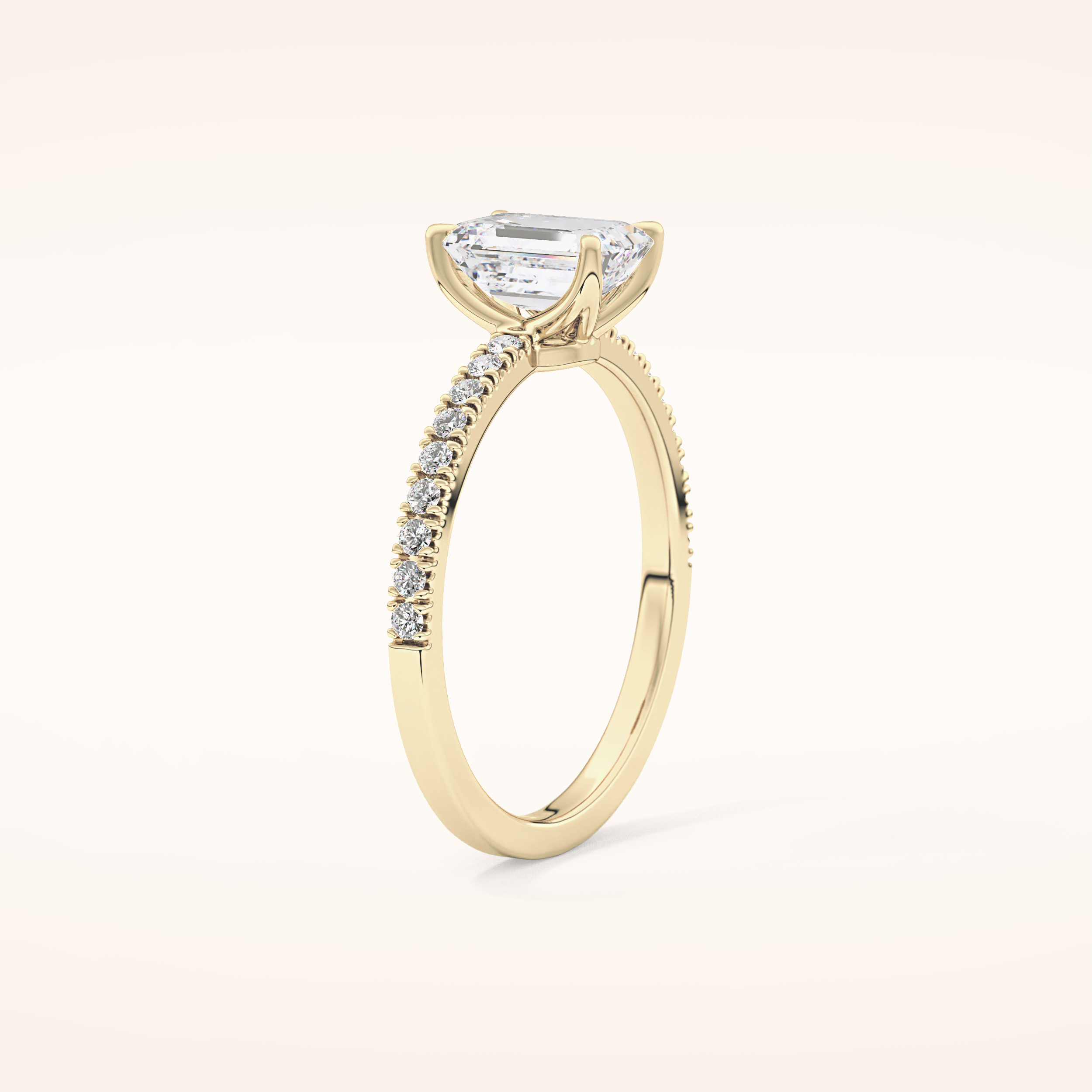 1.02 CT Emerald Shaped Pave Moissanite Engagement Ring