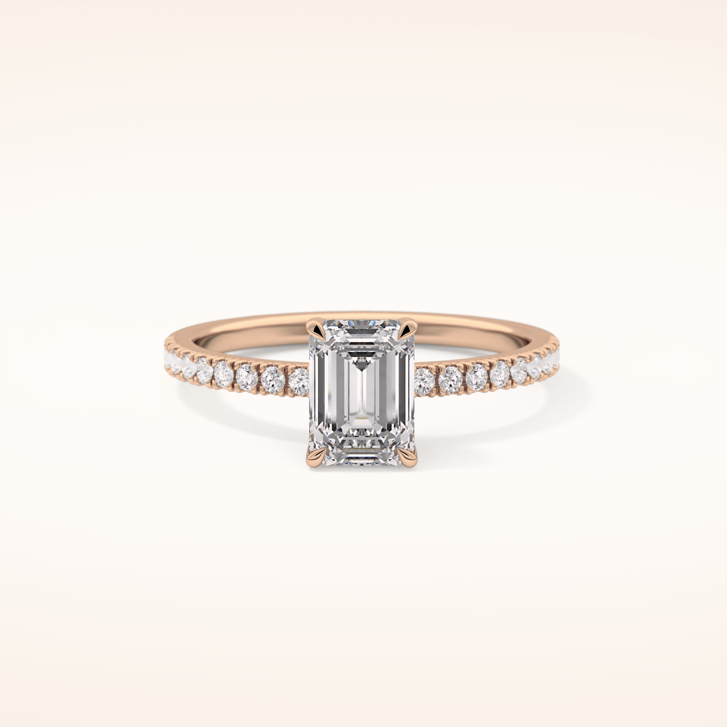 1.02 CT Emerald Shaped Pave Moissanite Engagement Ring