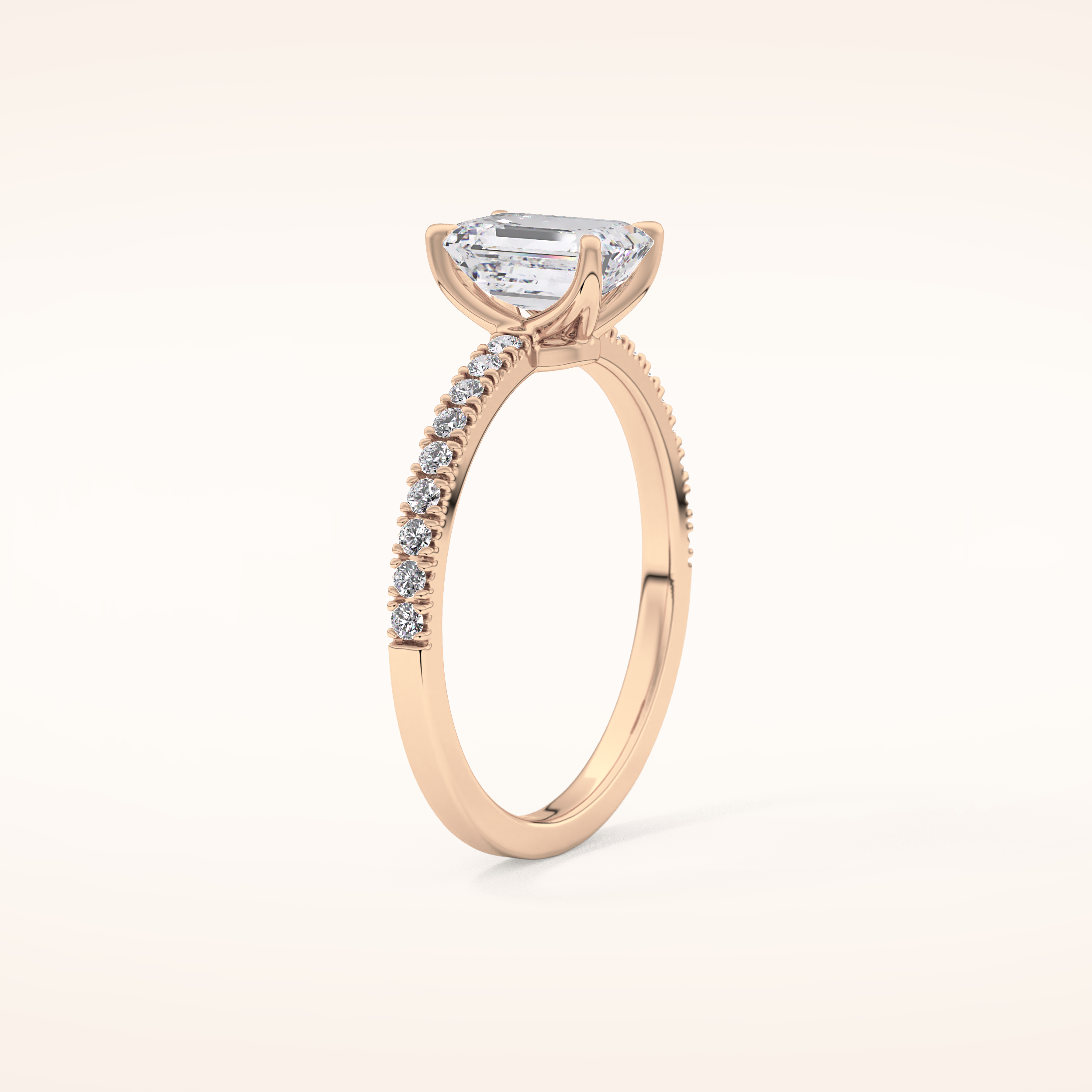 1.02 CT Emerald Shaped Pave Moissanite Engagement Ring