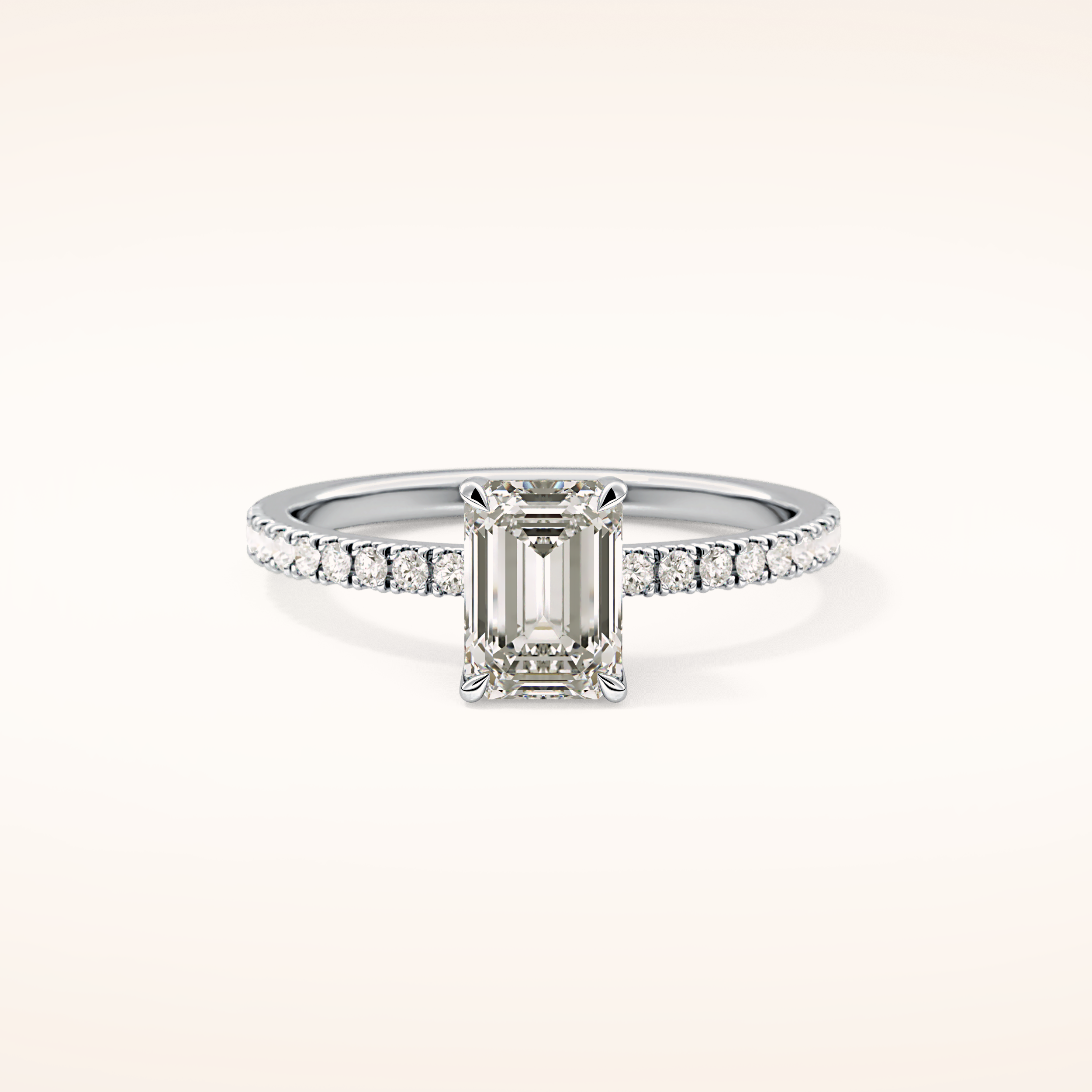1.02 CT Emerald Shaped Pave Moissanite Engagement Ring